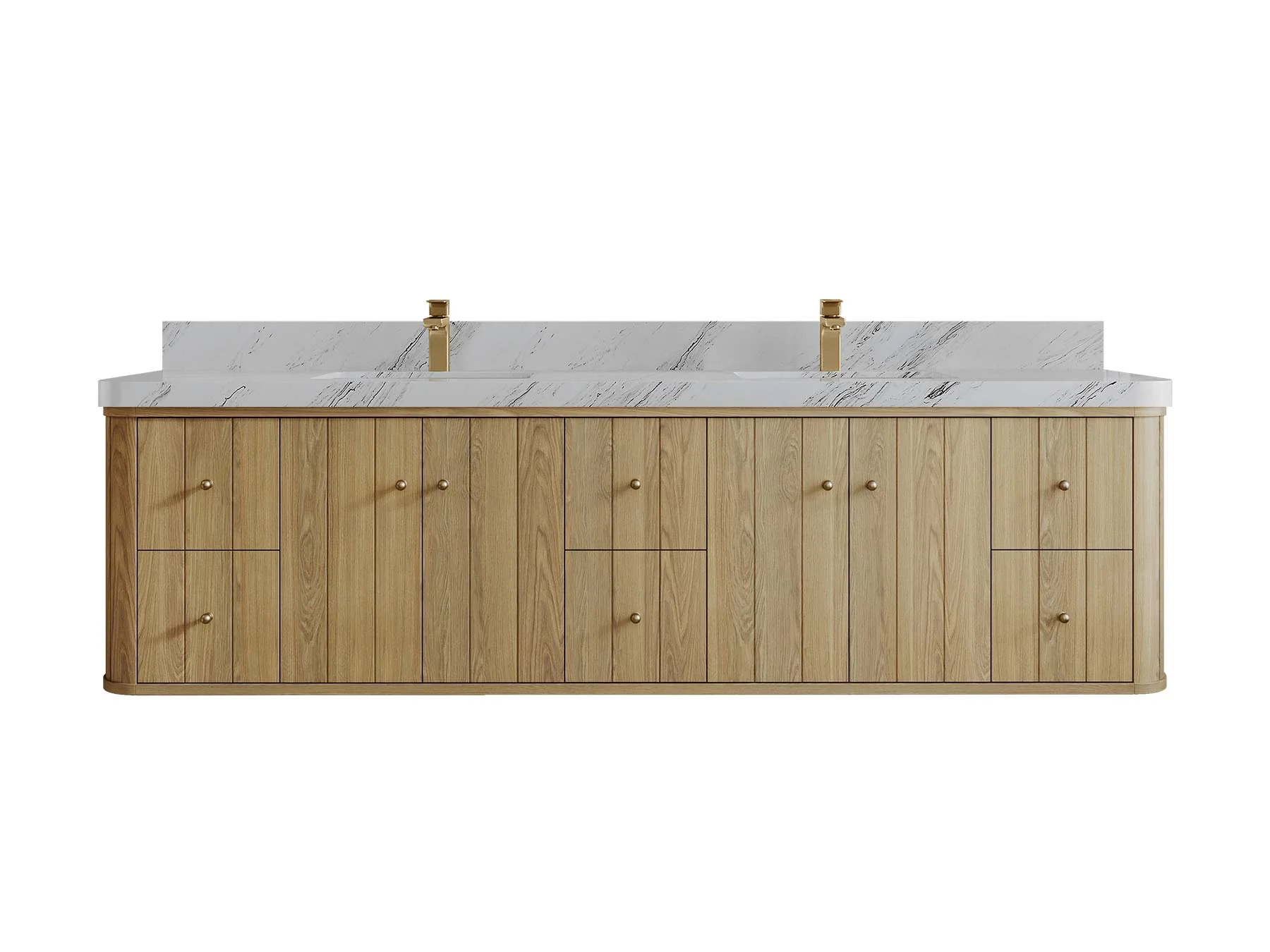 Houston White Oak 84 in. W x 22 in. D Floating Double Sink Bathroom Vanity with Curved Edge Design - Image 12