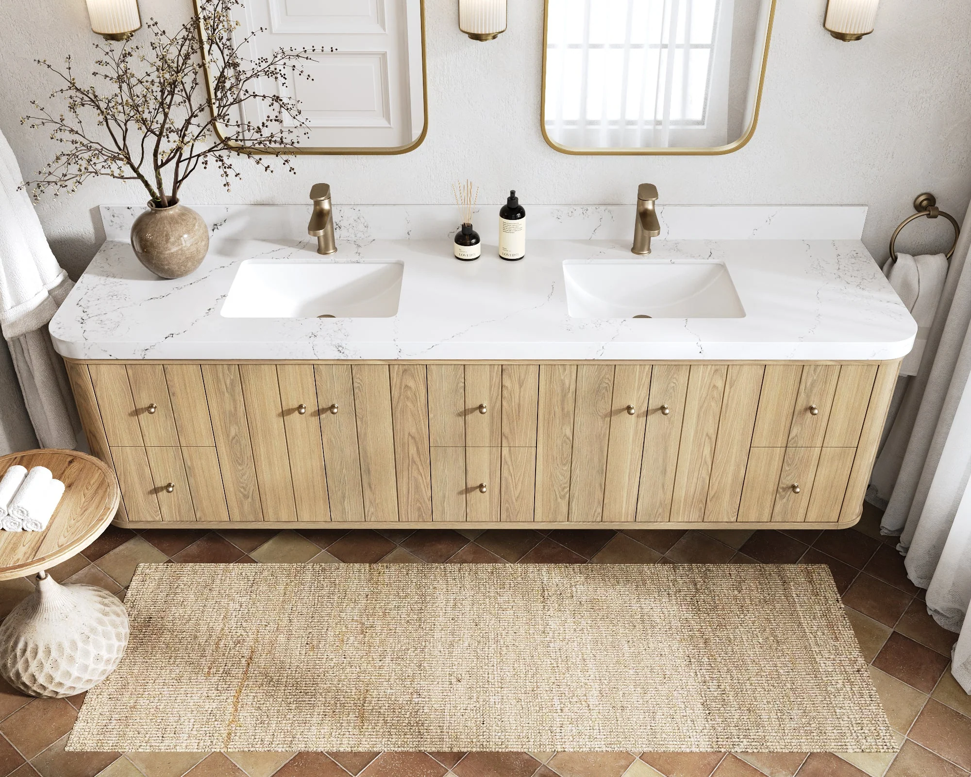Houston White Oak 84 in. W x 22 in. D Floating Double Sink Bathroom Vanity with Curved Edge Design - Image 13