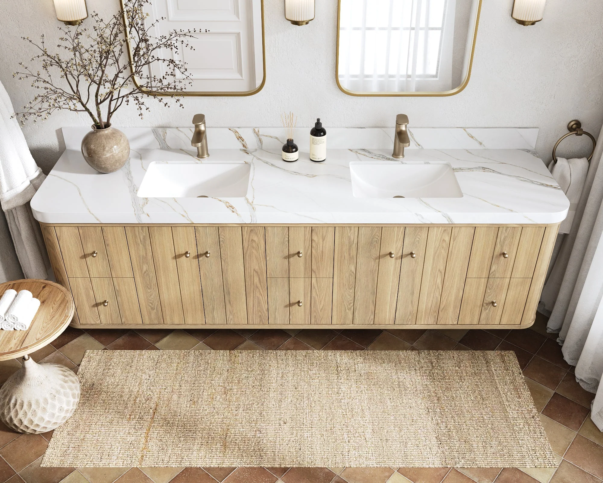Houston White Oak 84 in. W x 22 in. D Floating Double Sink Bathroom Vanity with Curved Edge Design - Image 15