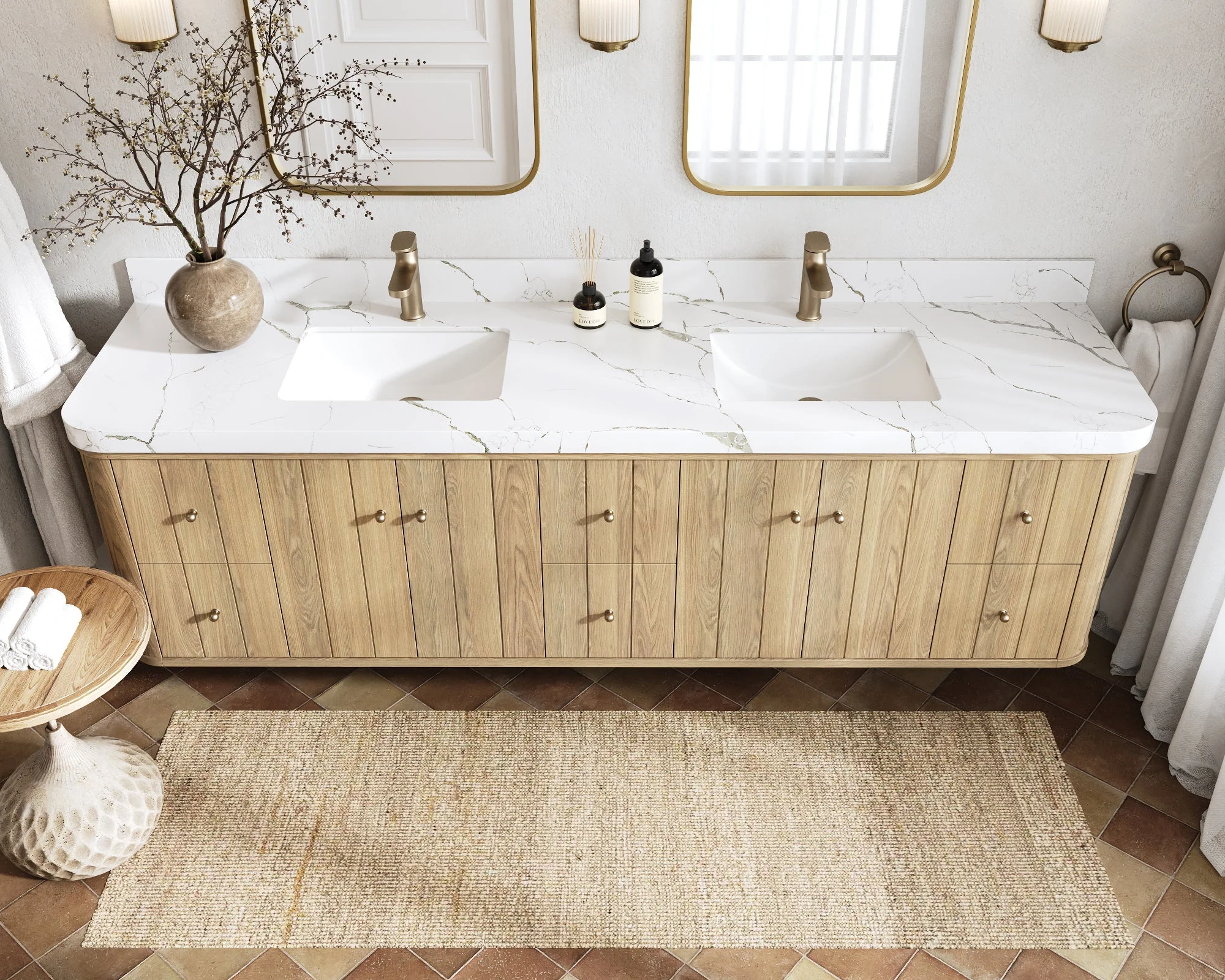 Houston White Oak 84 in. W x 22 in. D Floating Double Sink Bathroom Vanity with Curved Edge Design - Image 17