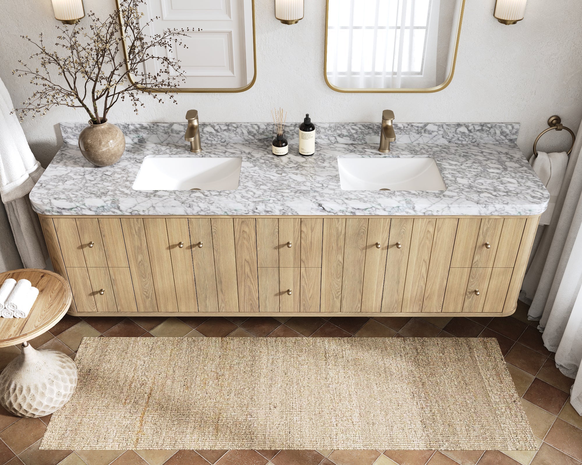 Houston White Oak 84 in. W x 22 in. D Floating Double Sink Bathroom Vanity with Curved Edge Design - Image 23