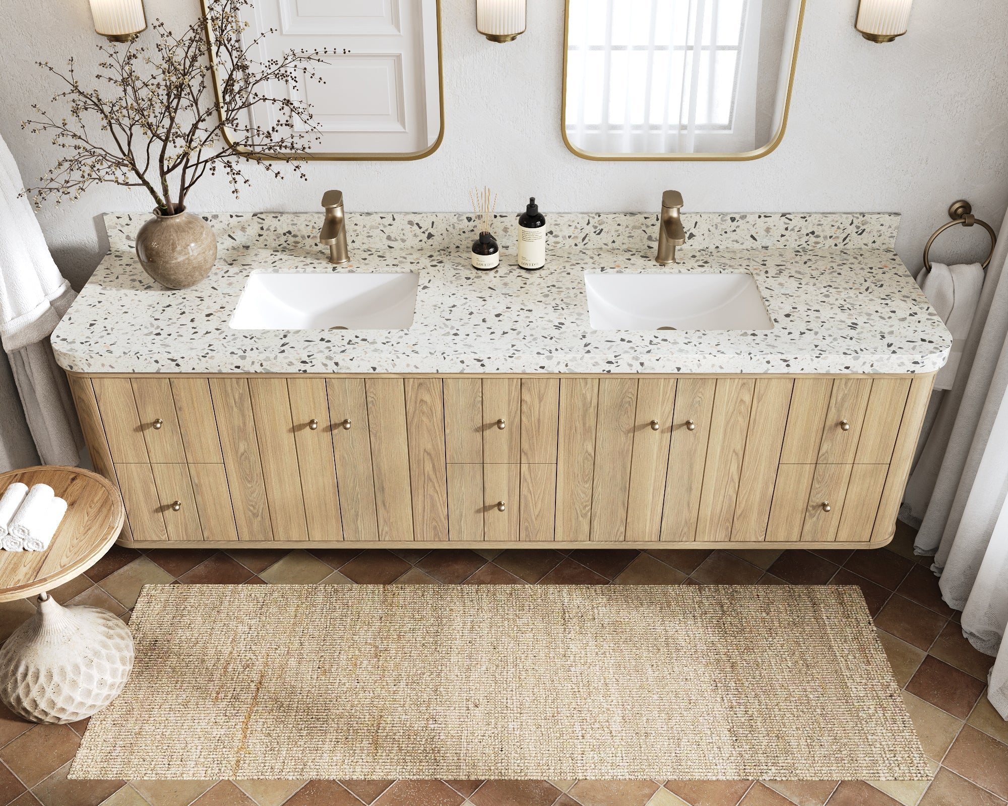 Houston White Oak 84 in. W x 22 in. D Floating Double Sink Bathroom Vanity with Curved Edge Design - Image 25