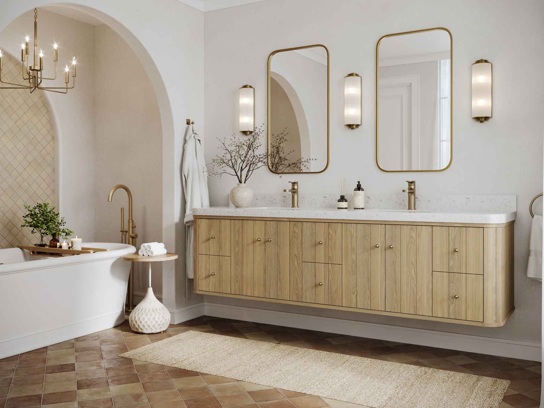 Houston White Oak 84 in. W x 22 in. D Floating Double Sink Bathroom Vanity with Curved Edge Design - Image 3