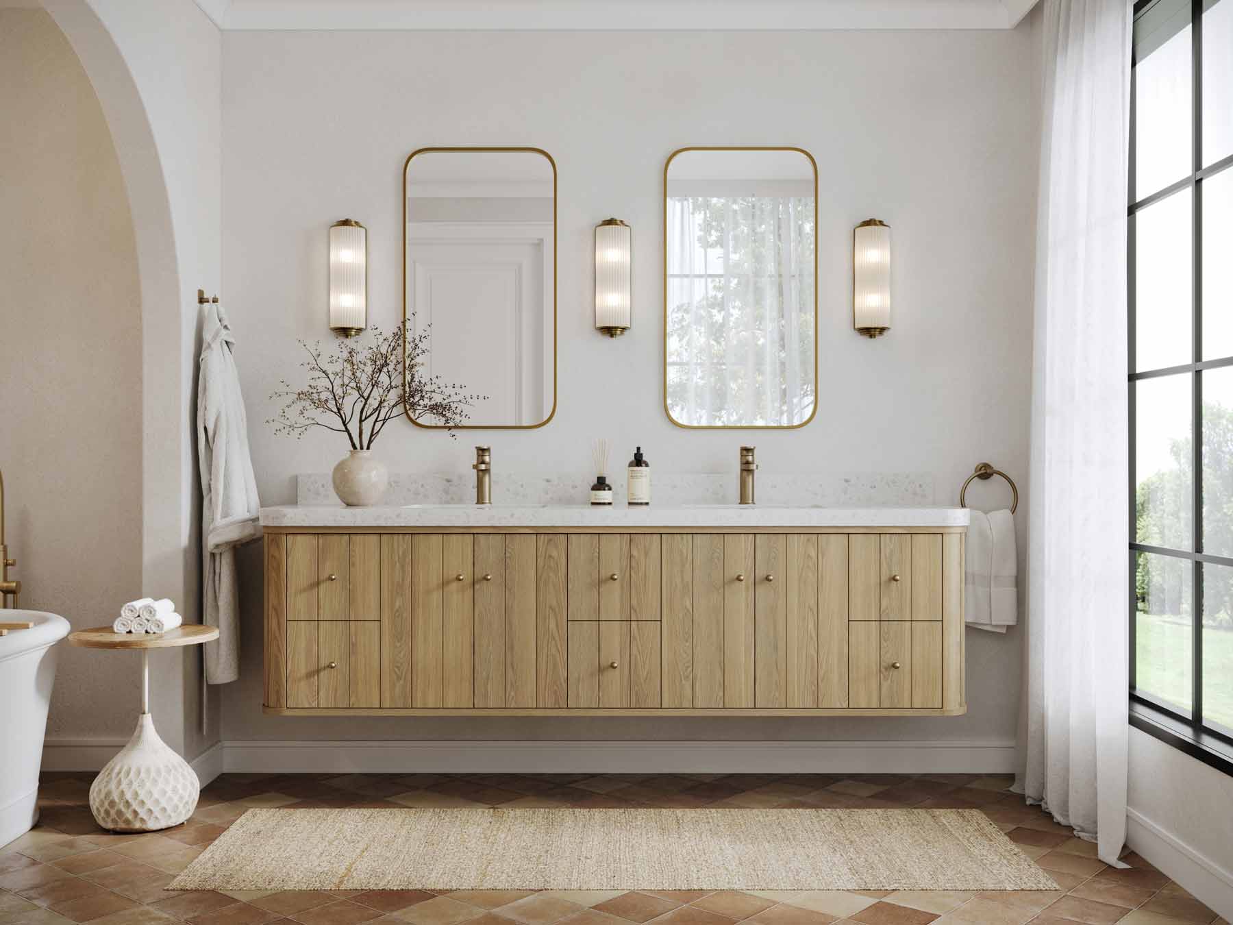 Houston White Oak 84 in. W x 22 in. D Floating Double Sink Bathroom Vanity with Curved Edge Design - Image 4