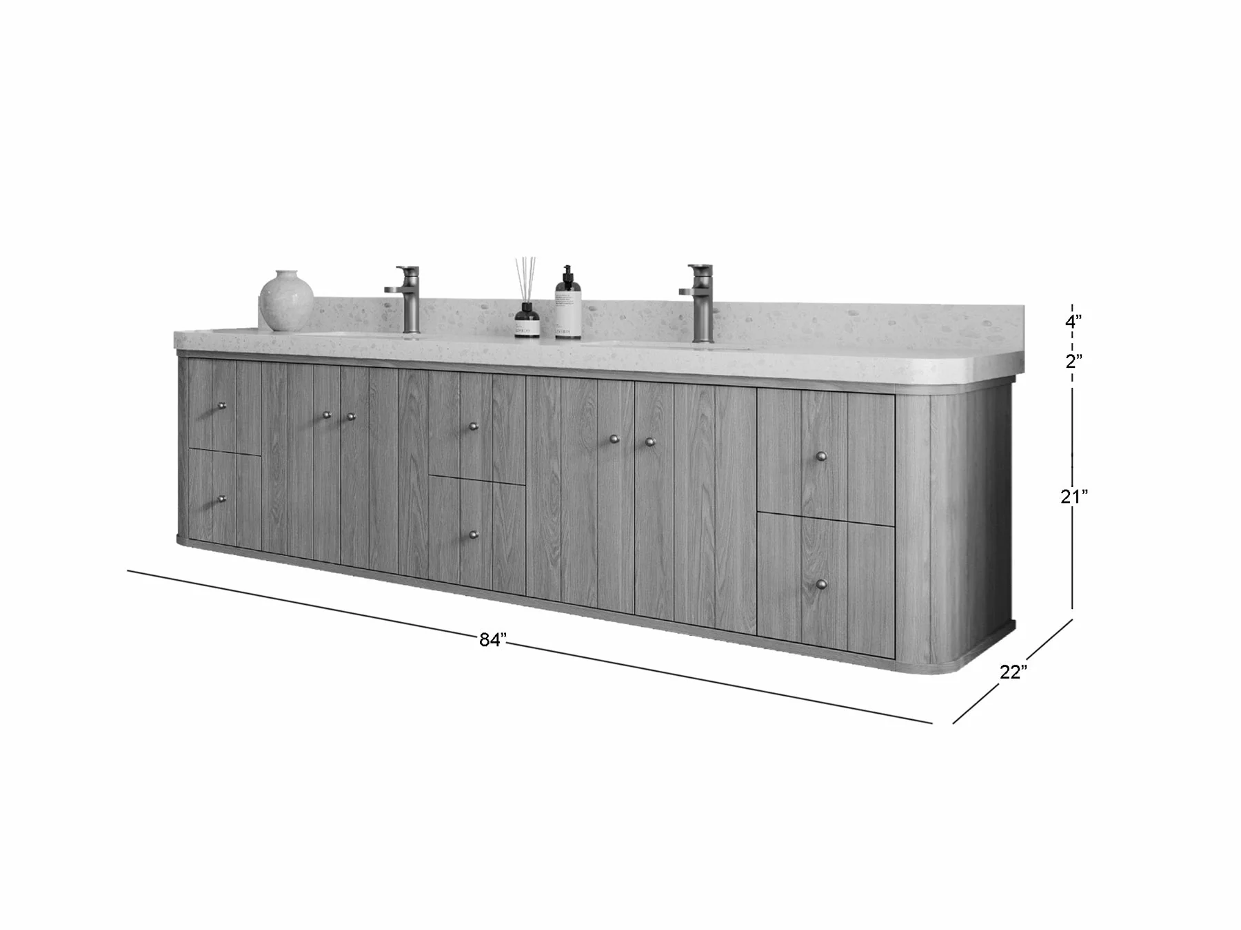 Houston White Oak 84 in. W x 22 in. D Floating Double Sink Bathroom Vanity with Curved Edge Design - Image 5