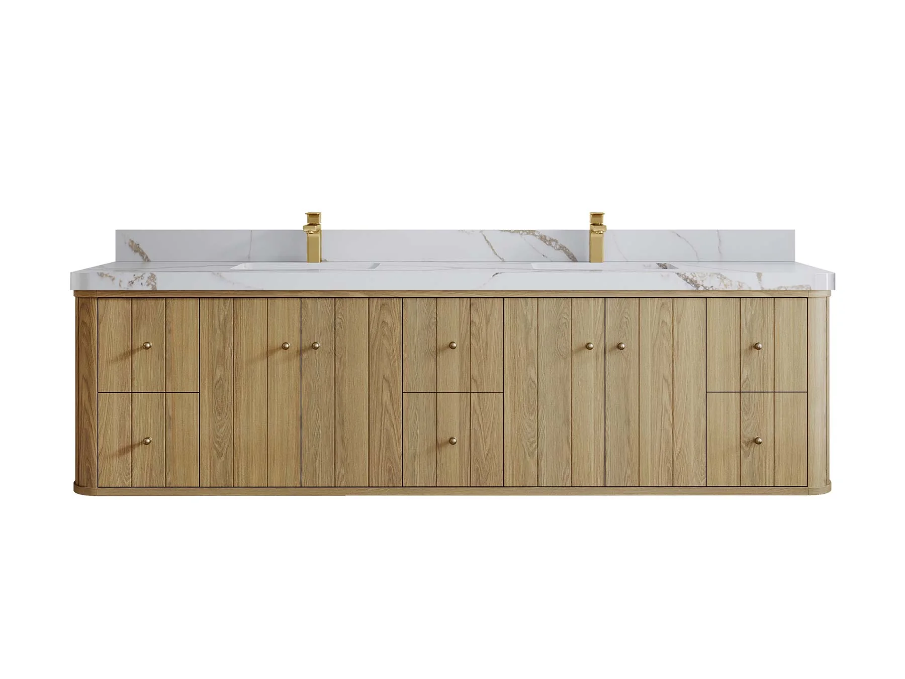Houston White Oak 84 in. W x 22 in. D Floating Double Sink Bathroom Vanity with Curved Edge Design - Image 8