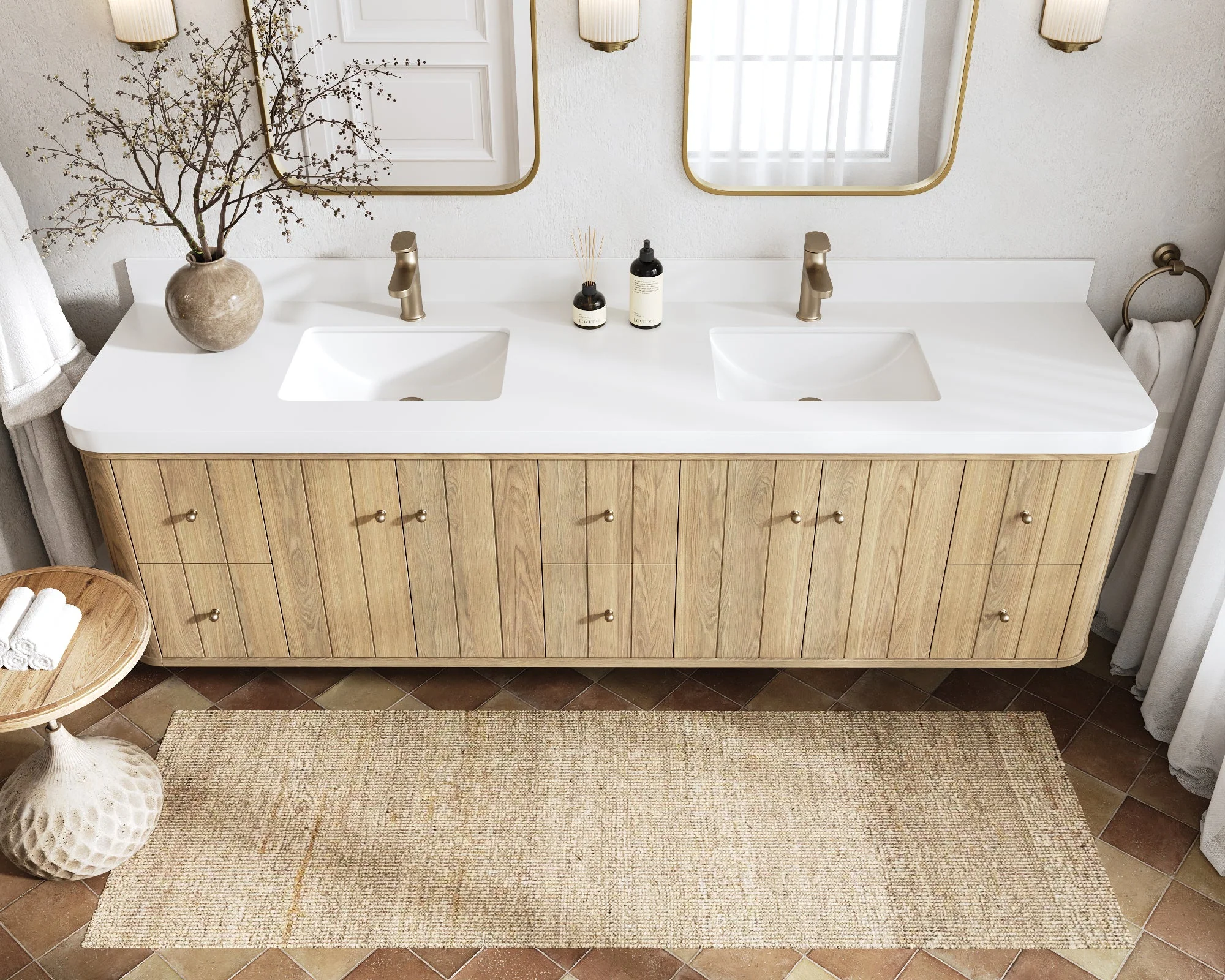 Houston White Oak 84 in. W x 22 in. D Floating Double Sink Bathroom Vanity with Curved Edge Design - Image 9