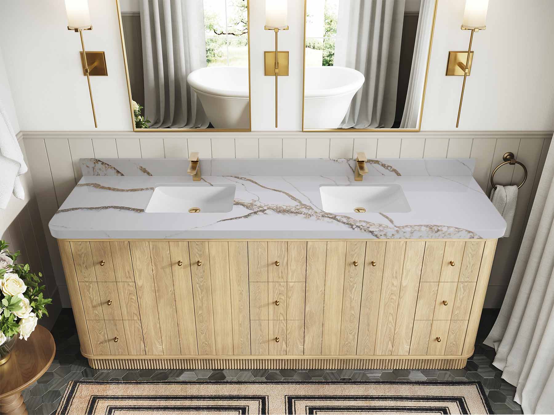 Houston White Oak 84 in. W x 22 in. D Free Standing Curved Edge Double Sink Bathroom Vanity - Image 11