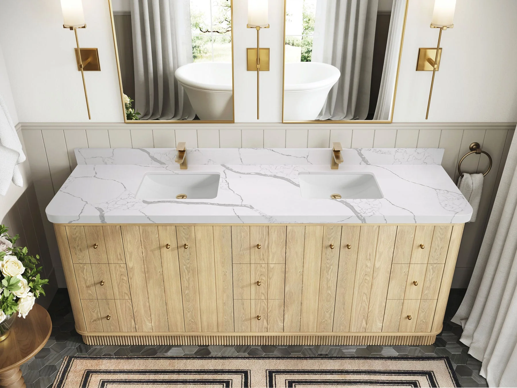 Houston White Oak 84 in. W x 22 in. D Free Standing Curved Edge Double Sink Bathroom Vanity - Image 13