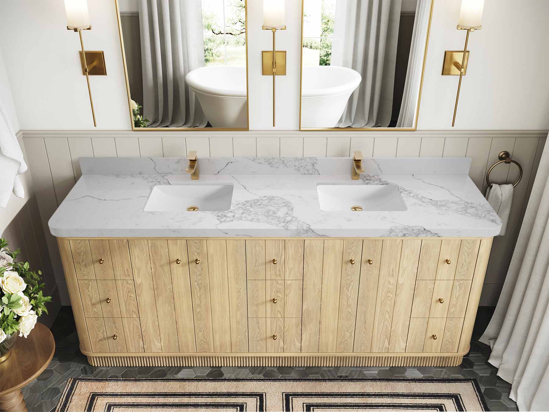 Houston White Oak 84 in. W x 22 in. D Free Standing Curved Edge Double Sink Bathroom Vanity - Image 15