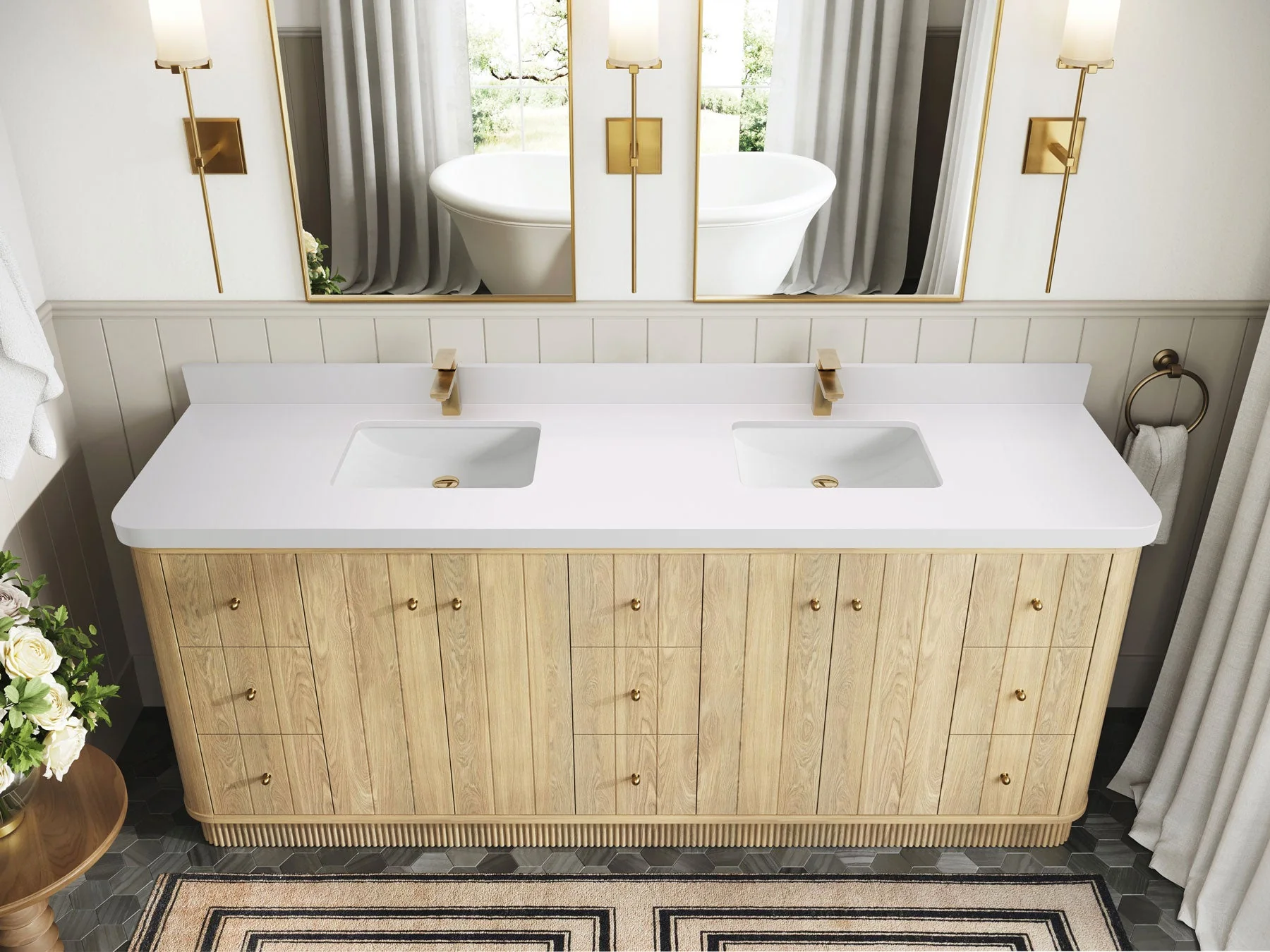 Houston White Oak 84 in. W x 22 in. D Free Standing Curved Edge Double Sink Bathroom Vanity - Image 23