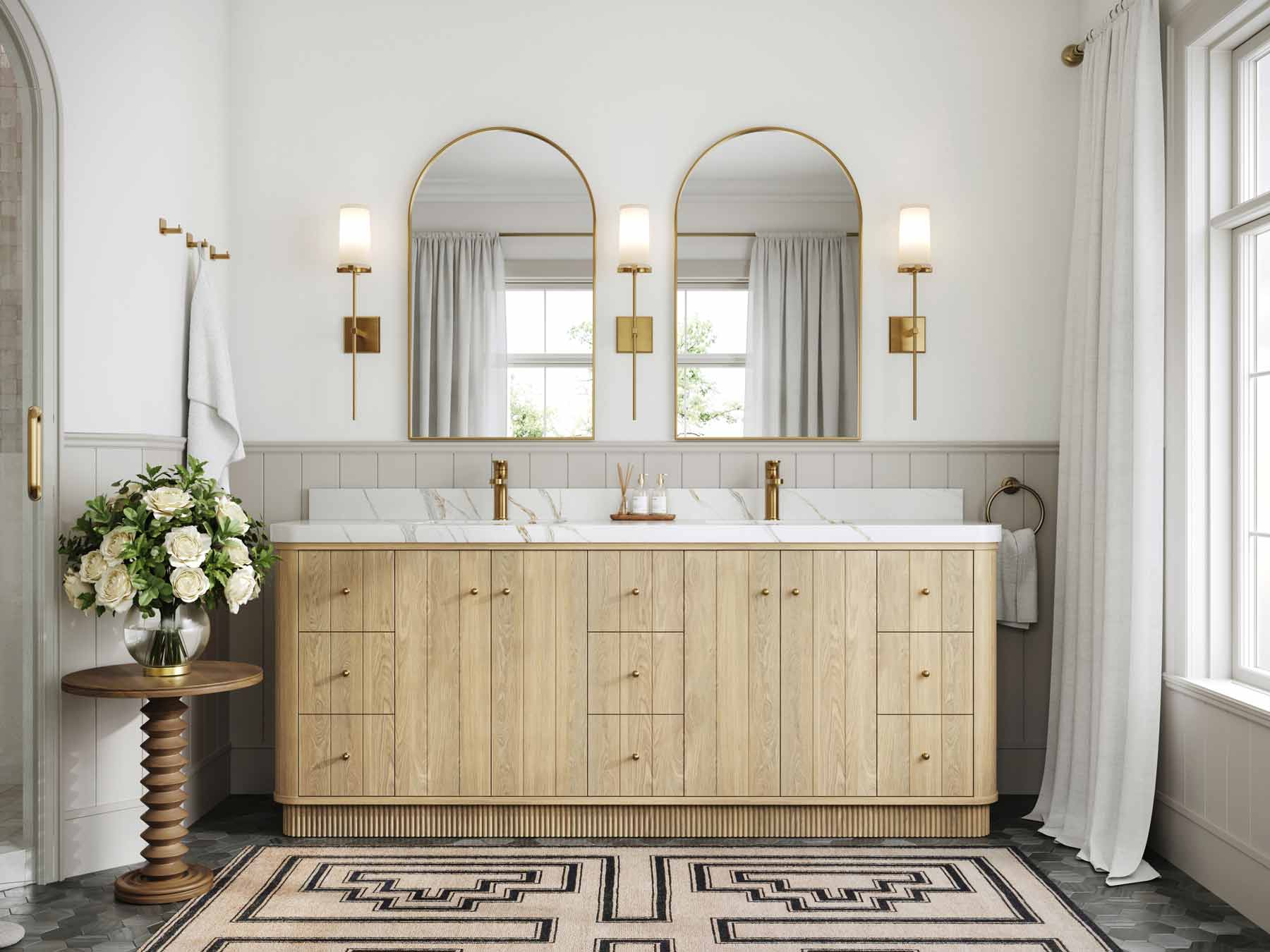 Houston White Oak 84 in. W x 22 in. D Free Standing Curved Edge Double Sink Bathroom Vanity - Image 4