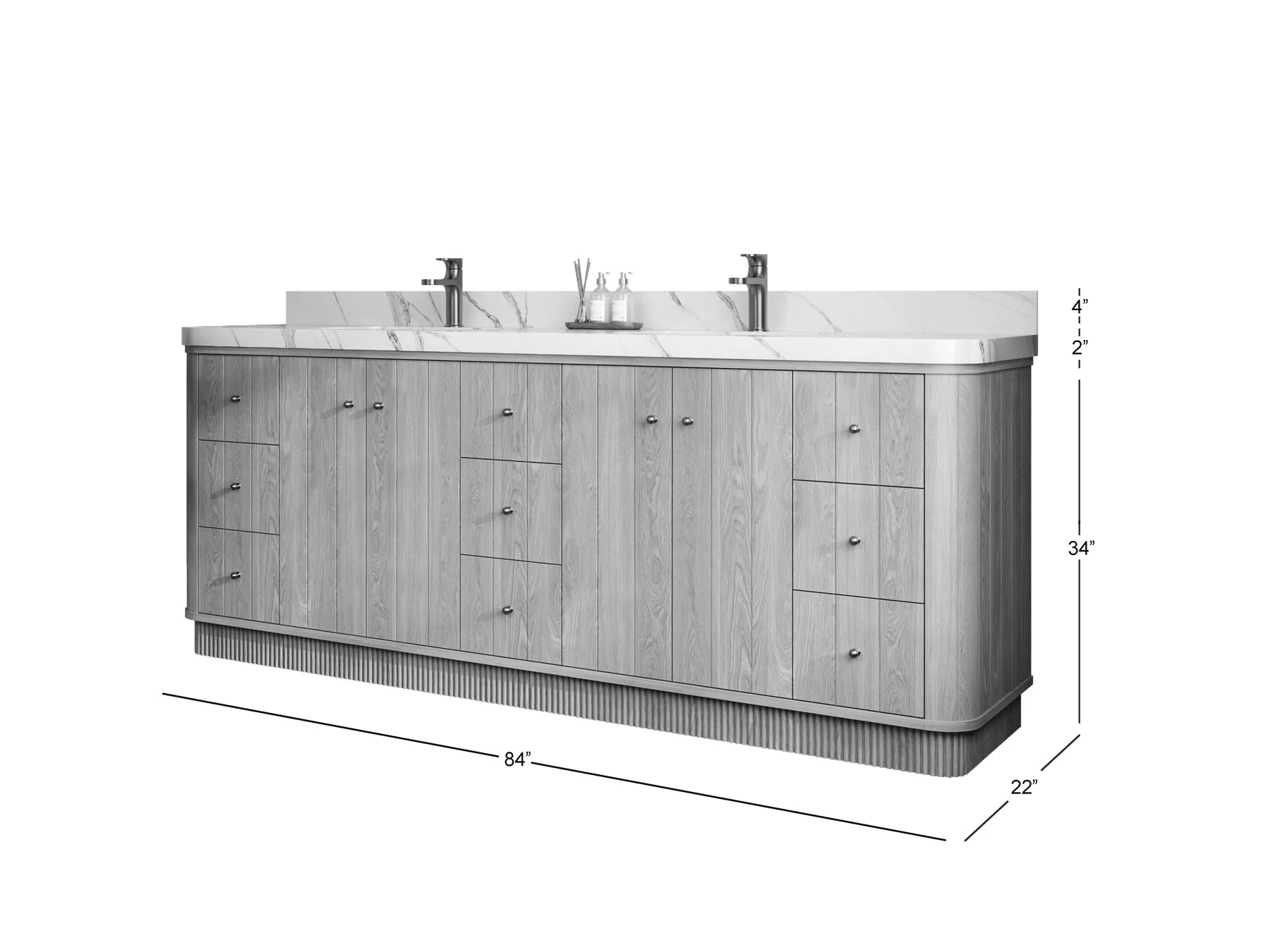 Houston White Oak 84 in. W x 22 in. D Free Standing Curved Edge Double Sink Bathroom Vanity - Image 5