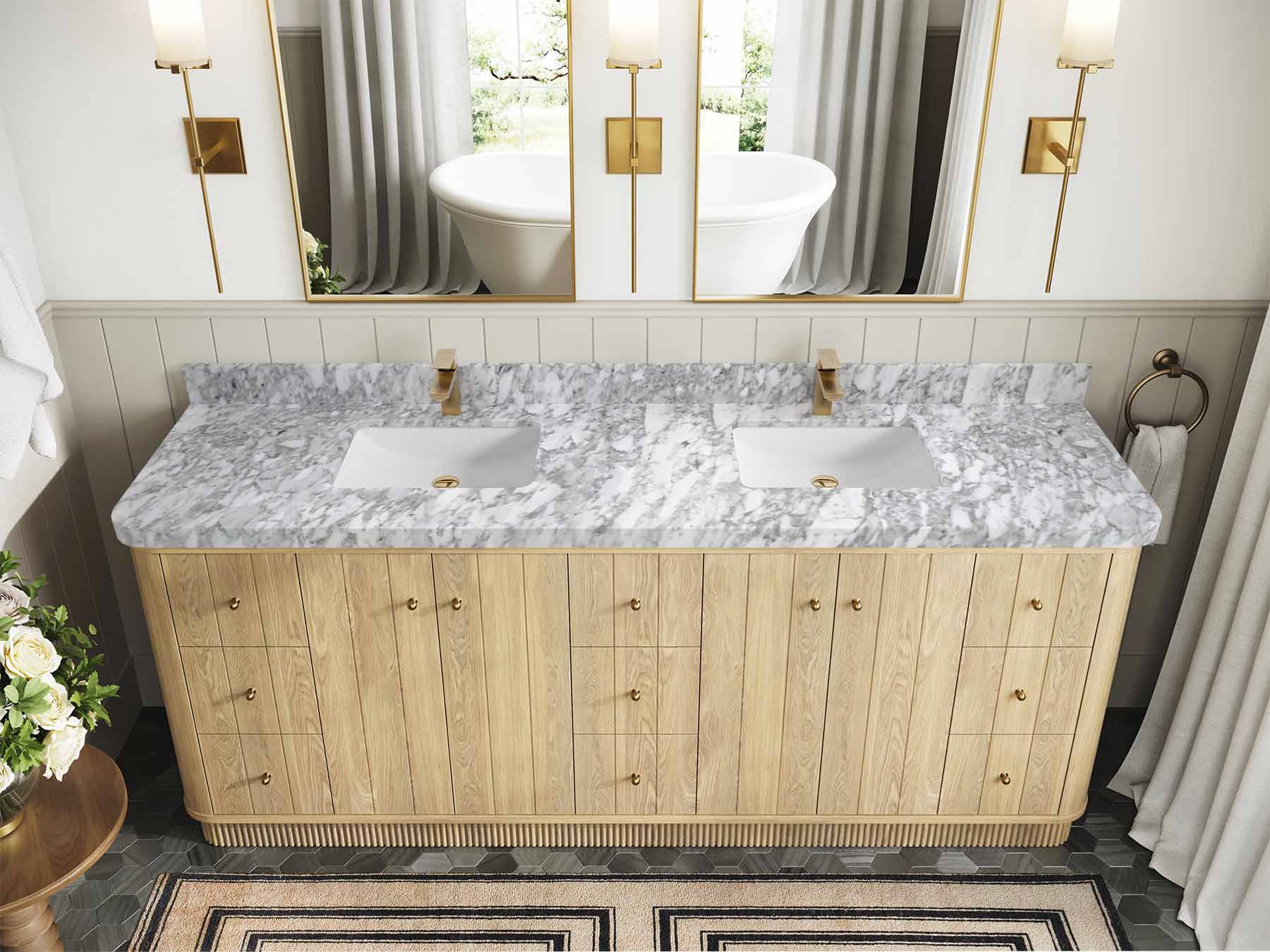 Houston White Oak 84 in. W x 22 in. D Free Standing Curved Edge Double Sink Bathroom Vanity - Image 7