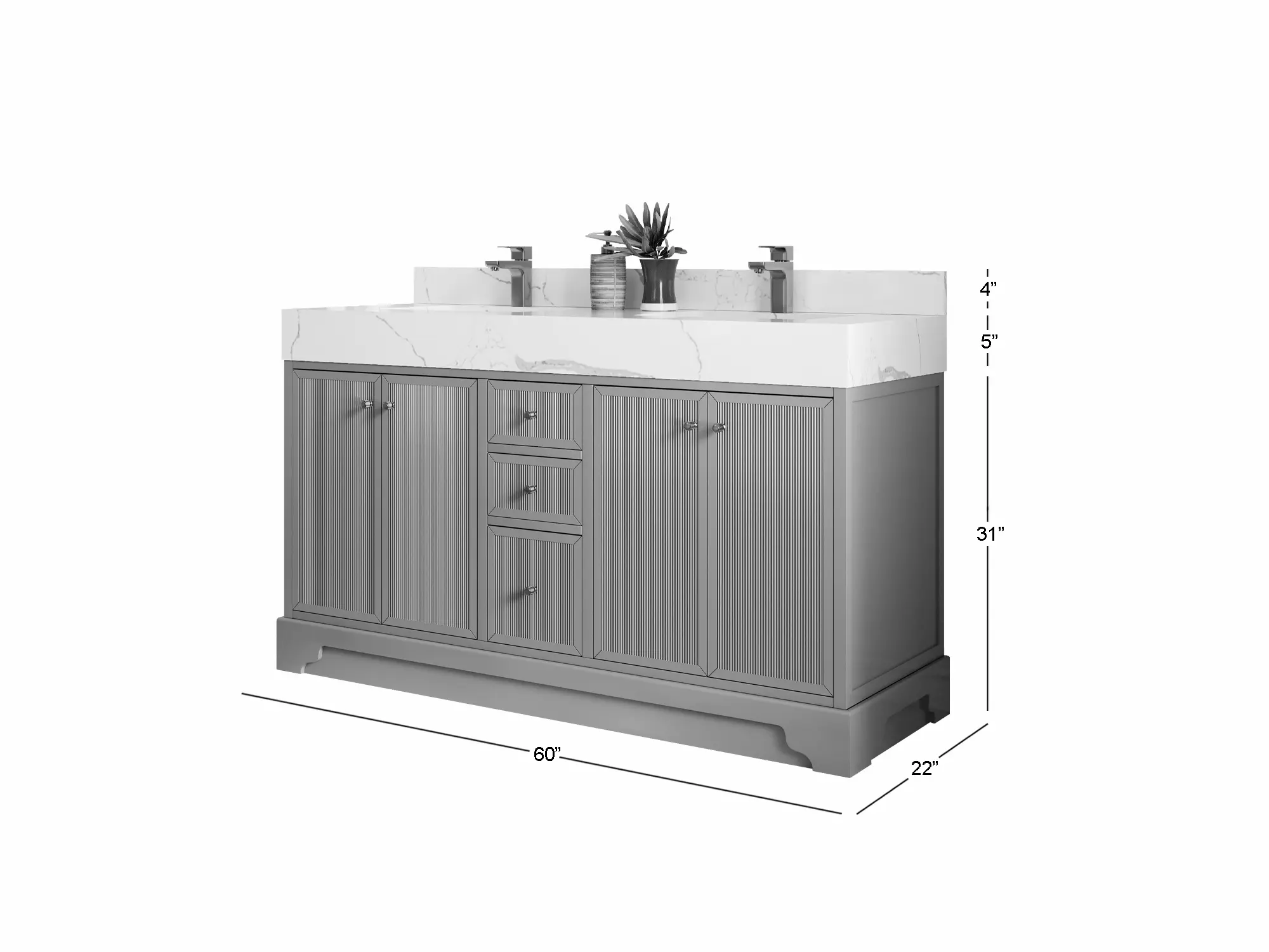 Manhattan 60 in. W x 22 in. D Double Sink Bathroom Vanity - Image 5