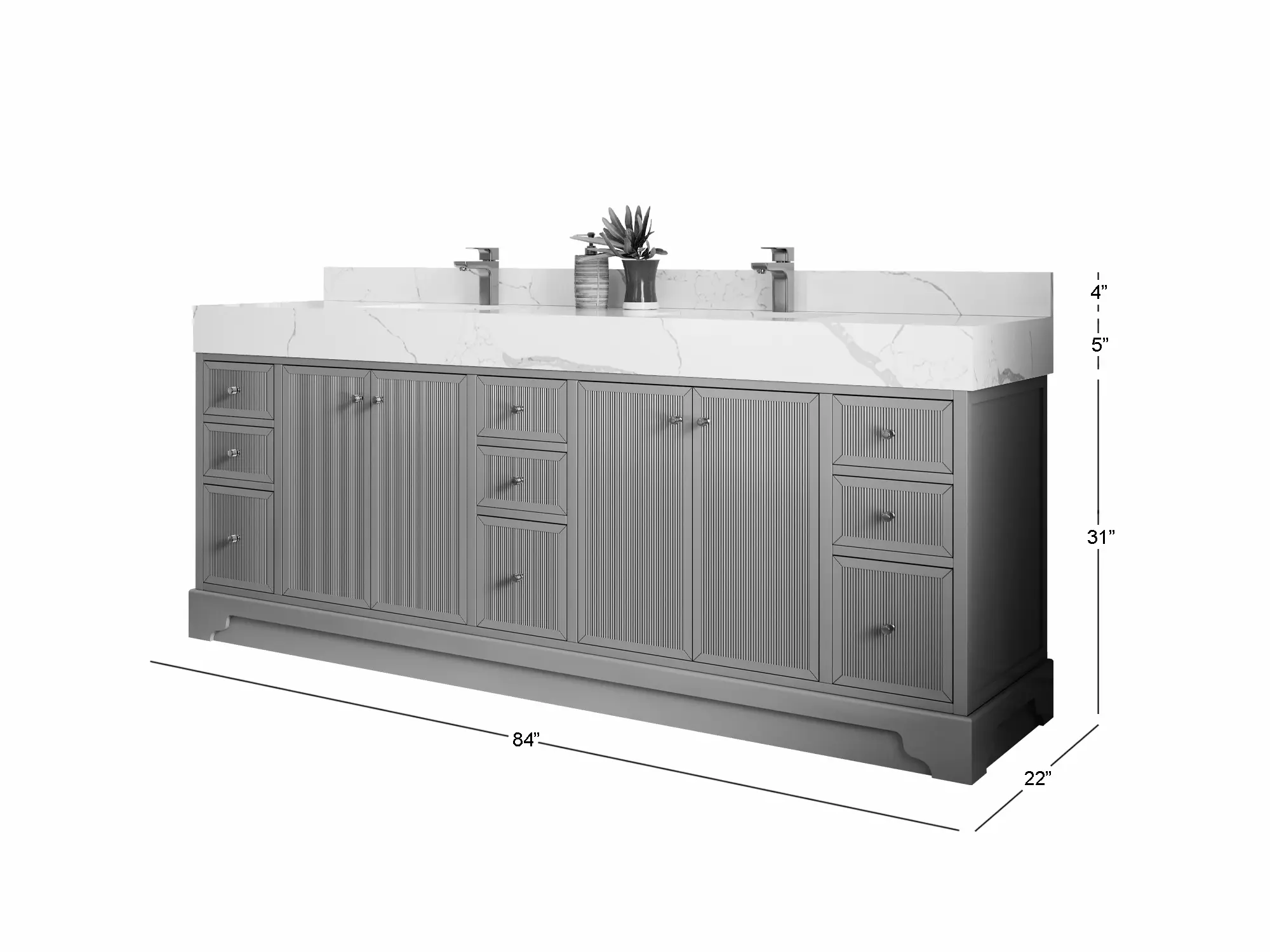 Manhattan 84 in. W x 22 in. D Double Sink Bathroom Vanity - Image 6