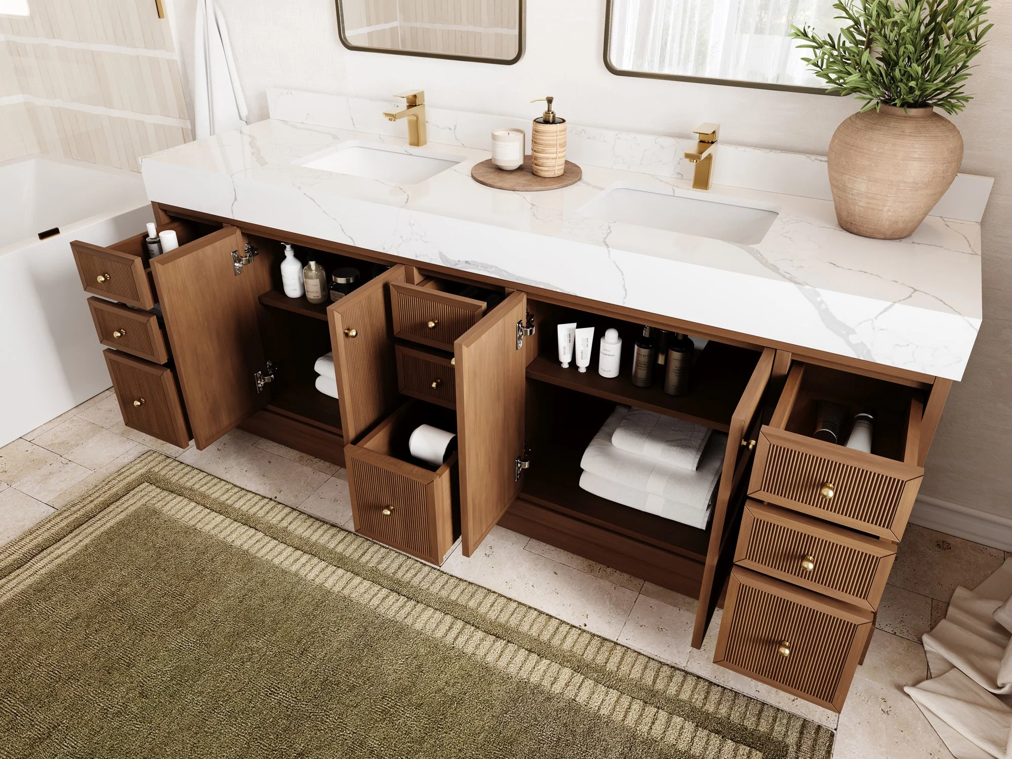 Manhattan Teak 84 in W x 22 in D Free Standing Reeded Double Sink Bathroom Vanity - Image 3