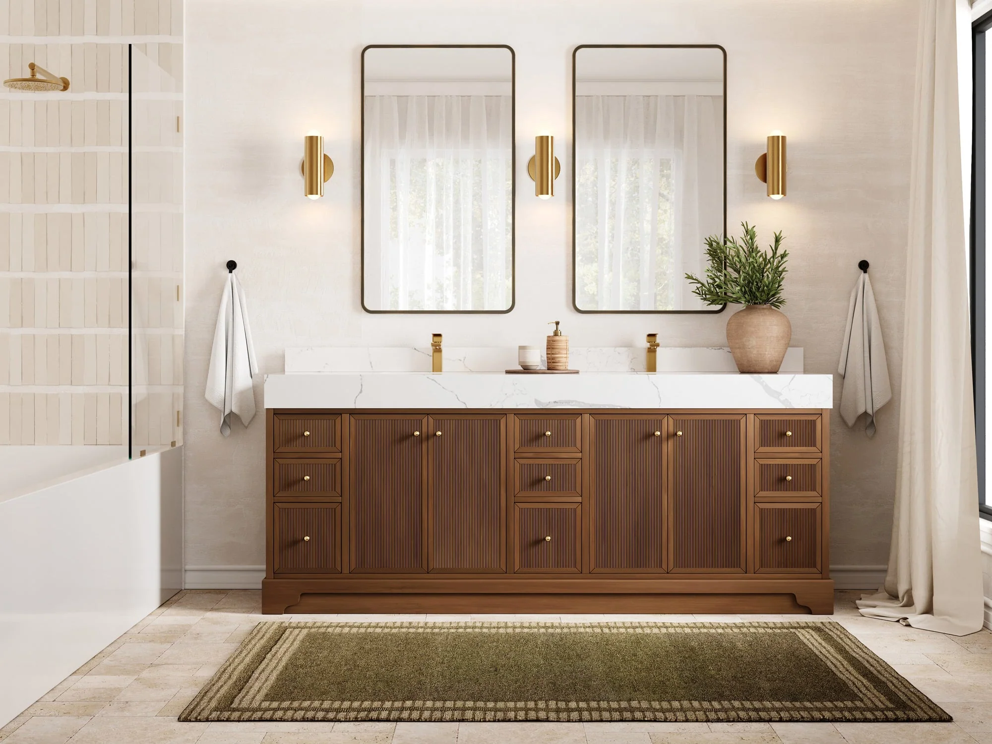 Manhattan Teak 84 in W x 22 in D Free Standing Reeded Double Sink Bathroom Vanity - Image 4