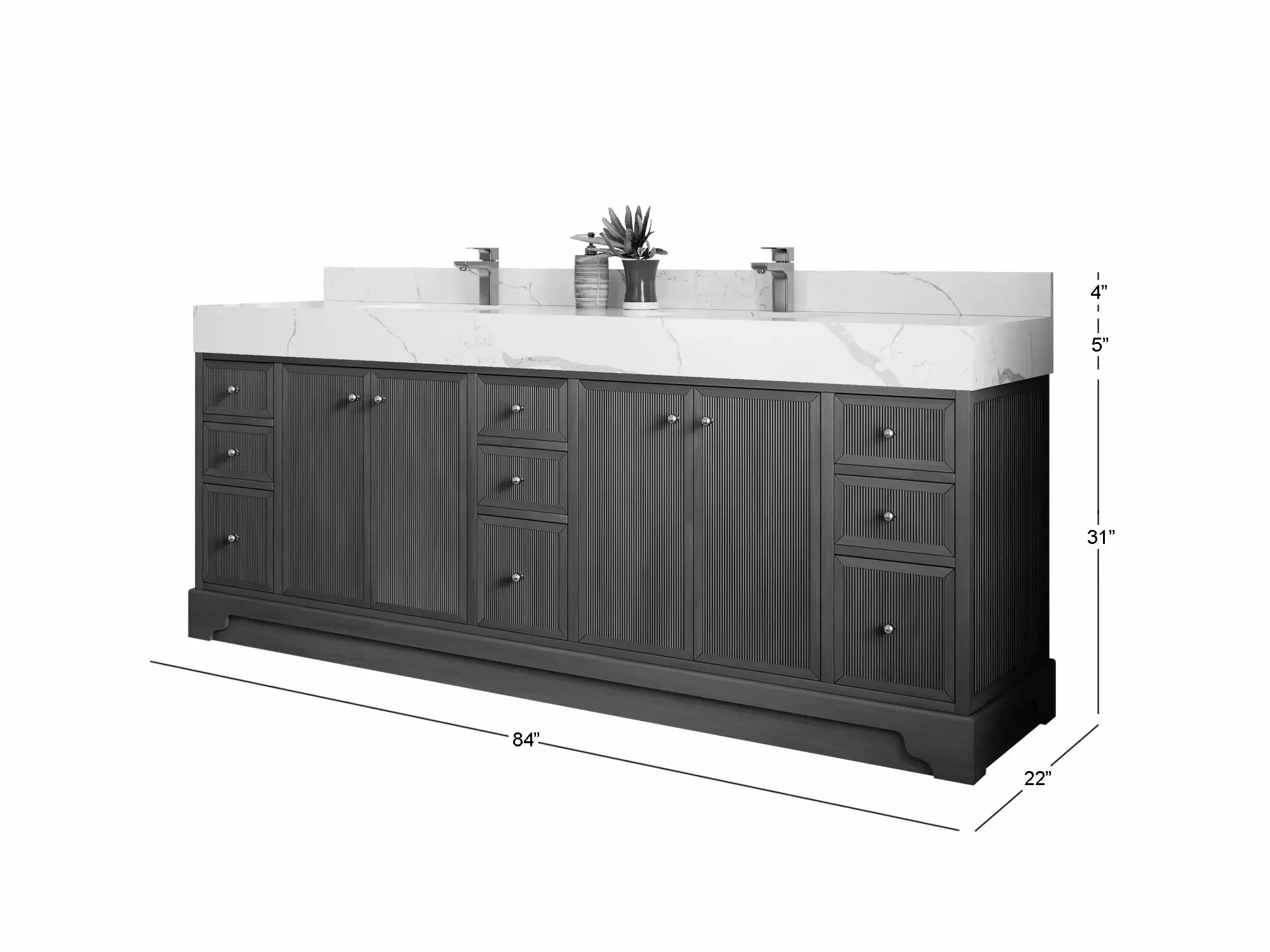 Manhattan Teak 84 in W x 22 in D Free Standing Reeded Double Sink Bathroom Vanity - Image 5