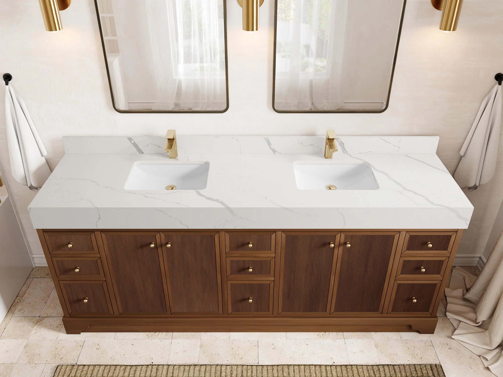 Manhattan Teak 84 in W x 22 in D Free Standing Reeded Double Sink Bathroom Vanity - Image 7