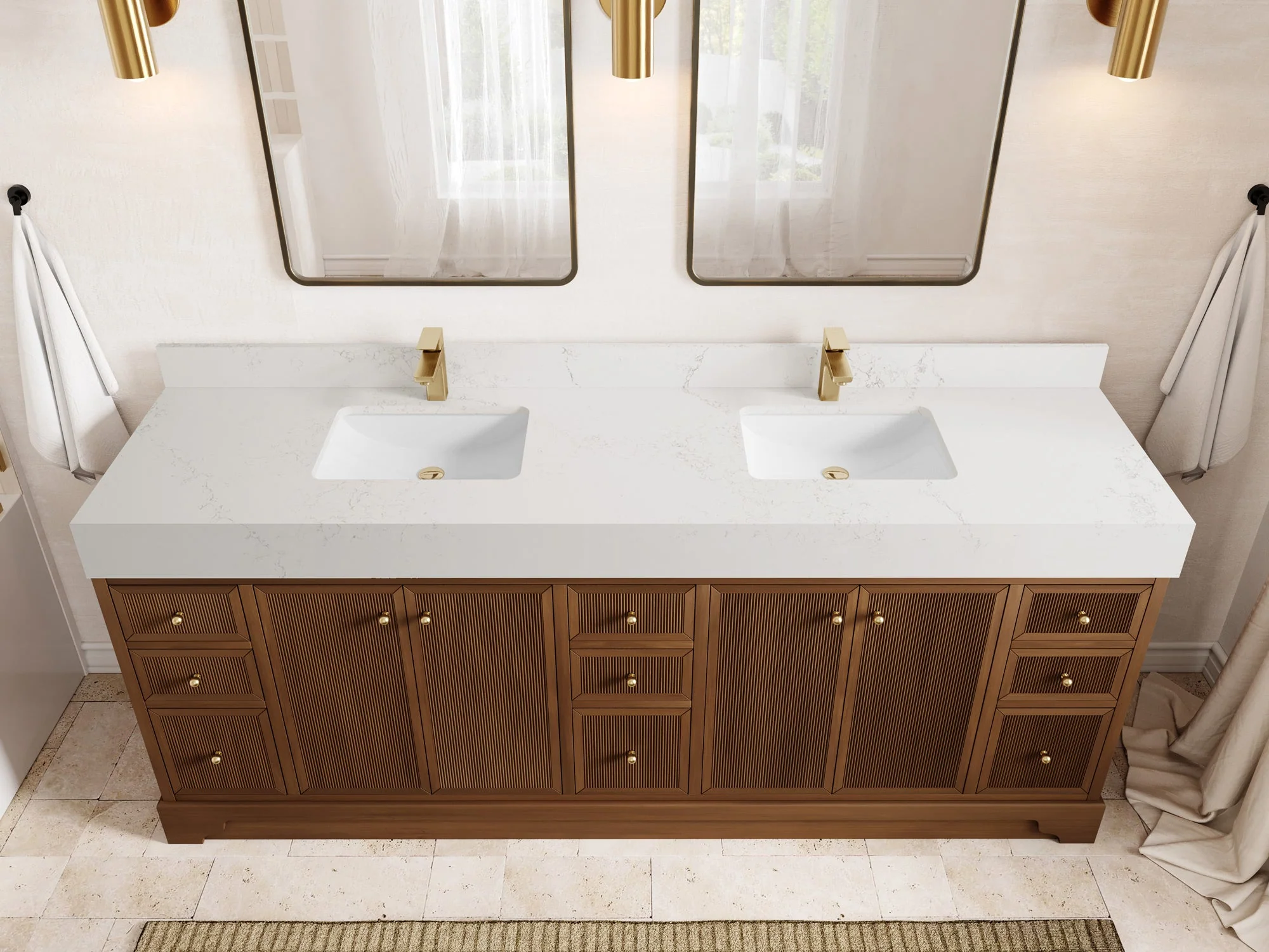 Manhattan Teak 84 in W x 22 in D Free Standing Reeded Double Sink Bathroom Vanity - Image 9