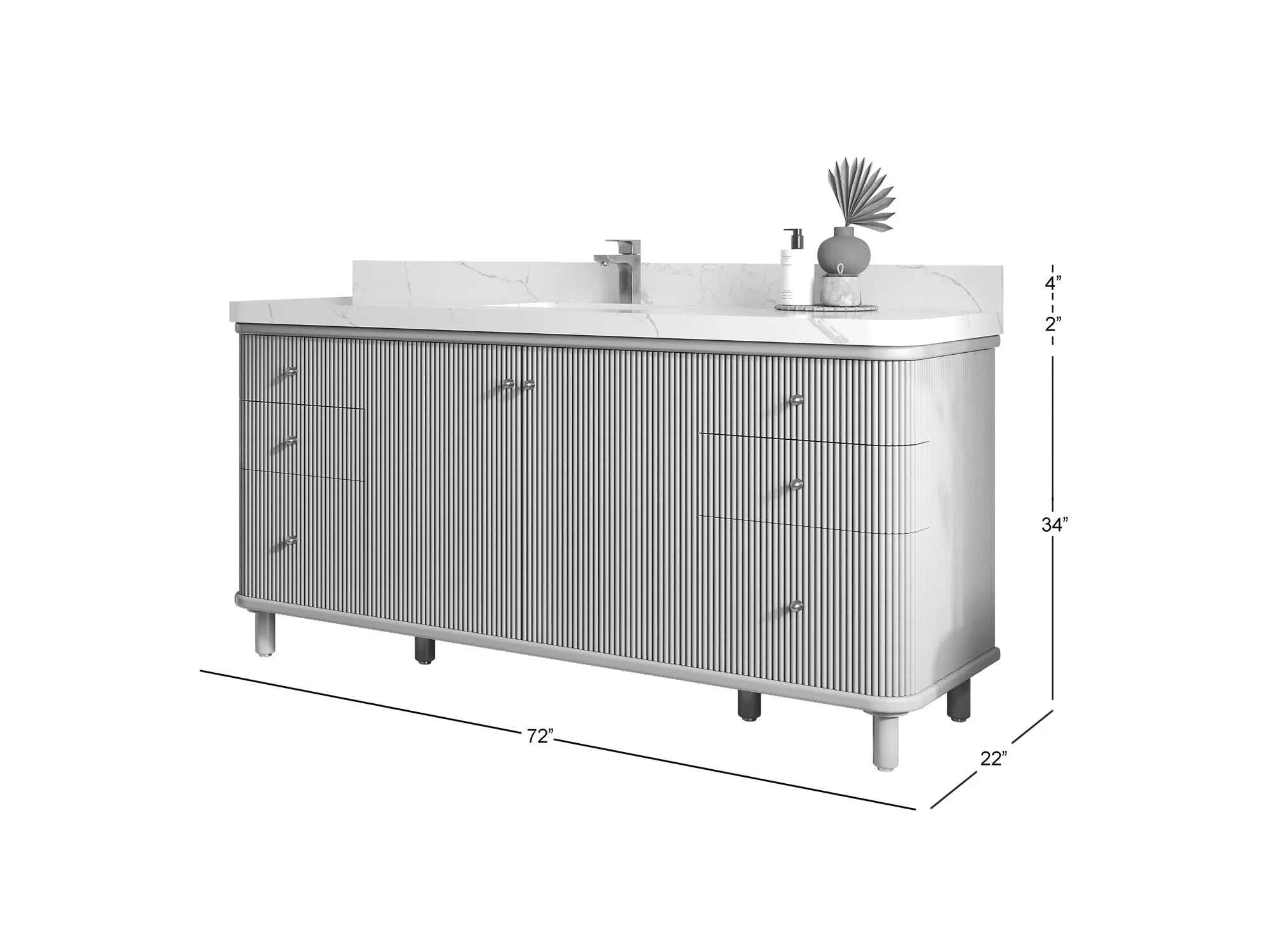 Miami 72 in. W x 22 in. D Fluted Single Sink Bathroom Vanity - Image 5