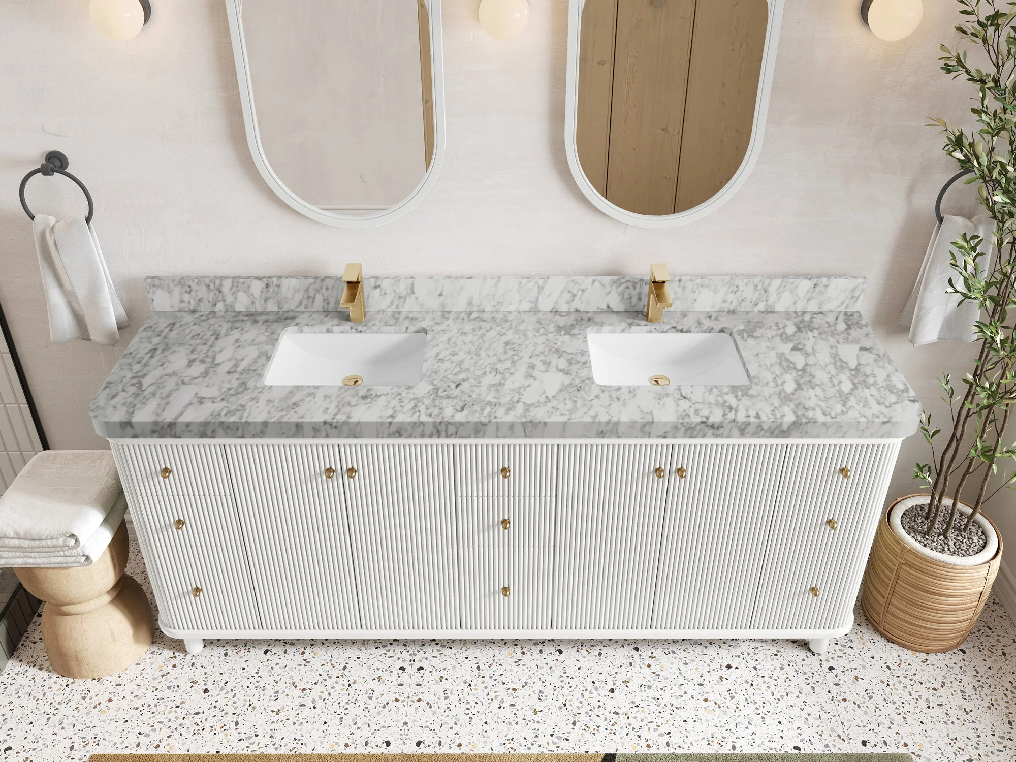 Miami 80 in. W x 22 in. D Fluted Double Sink Bathroom Vanity - Image 11