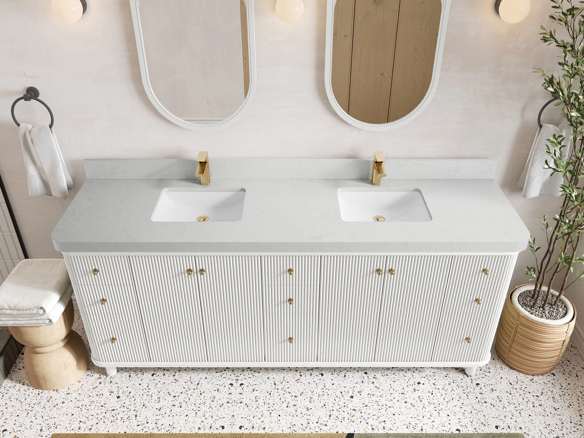 Miami 80 in. W x 22 in. D Fluted Double Sink Bathroom Vanity - Image 12