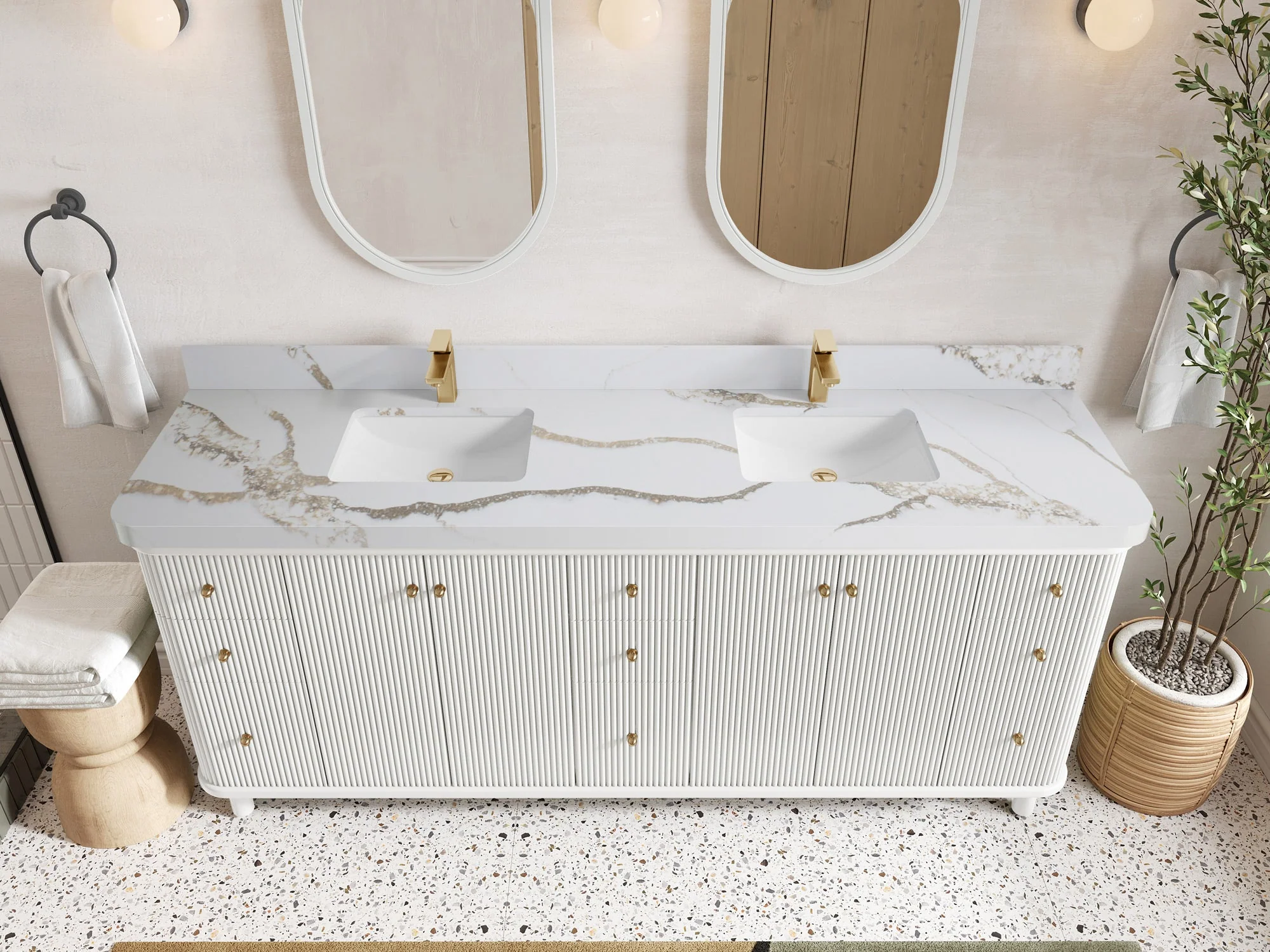 Miami 80 in. W x 22 in. D Fluted Double Sink Bathroom Vanity - Image 15