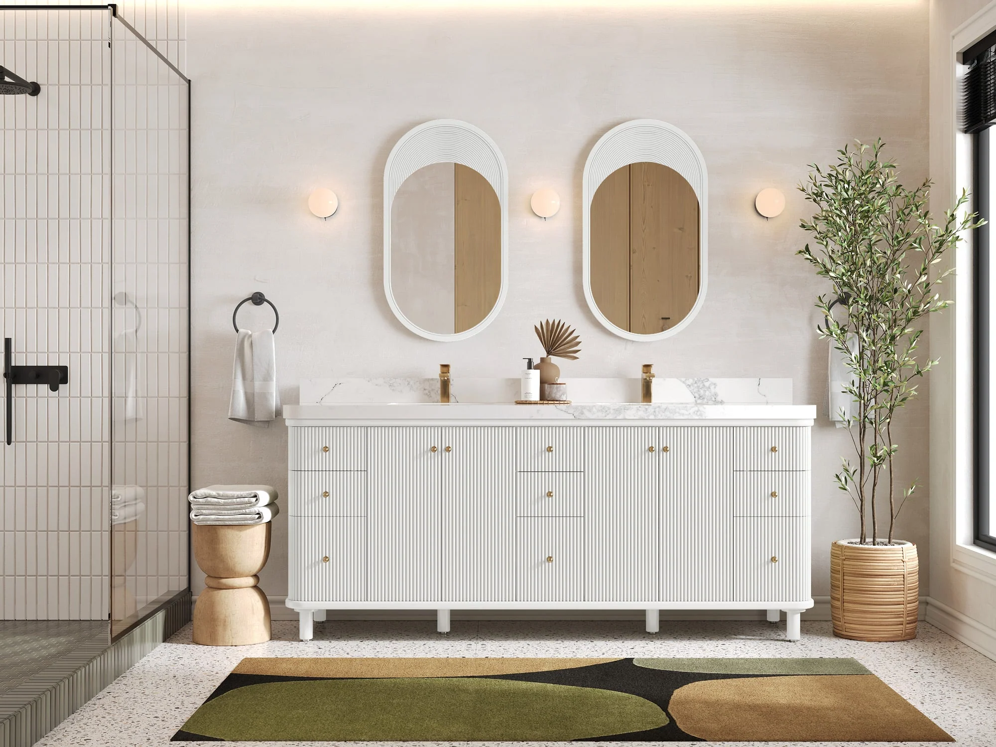 Miami 80 in. W x 22 in. D Fluted Double Sink Bathroom Vanity - Image 4