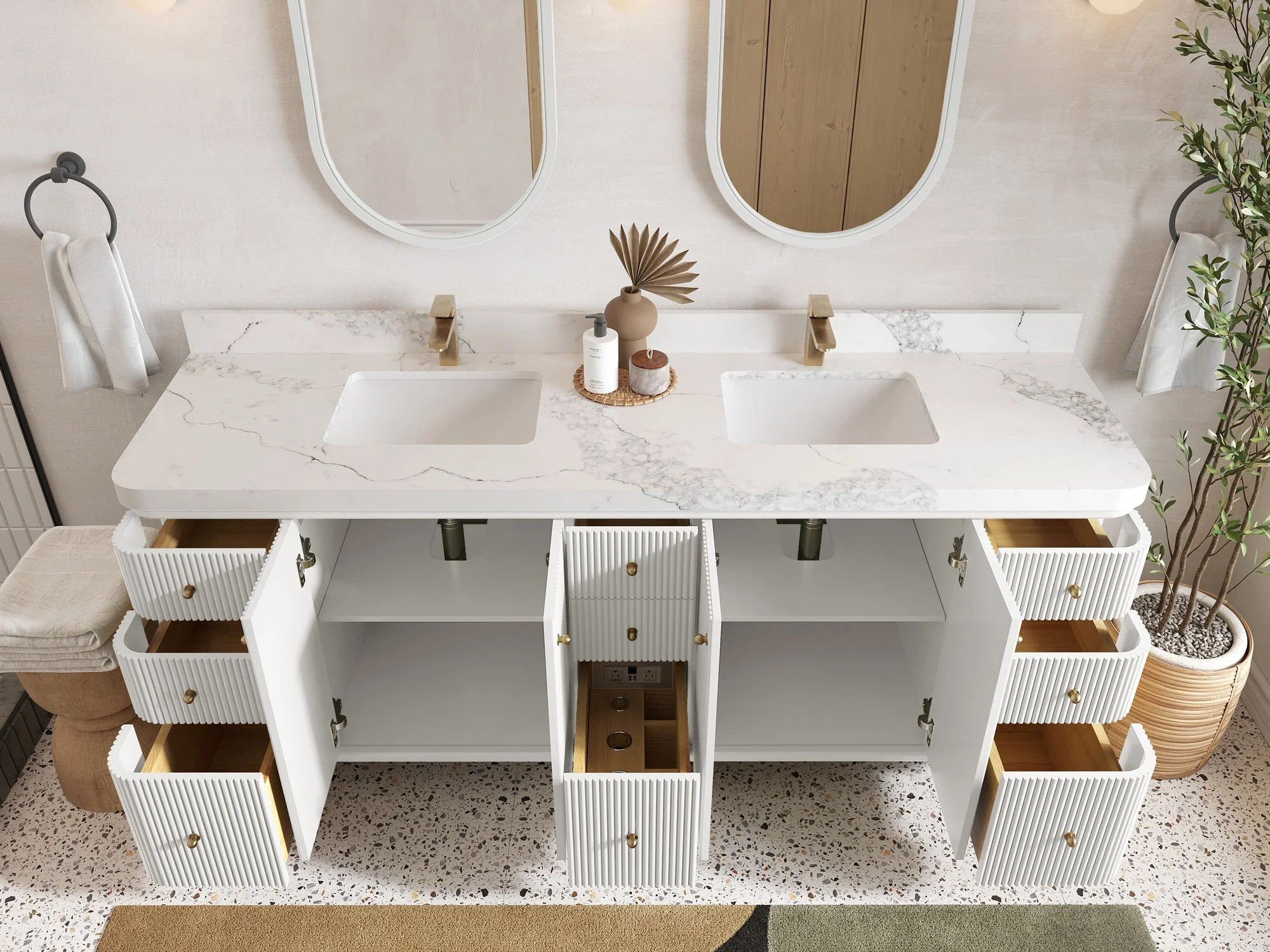Miami 80 in. W x 22 in. D Fluted Double Sink Bathroom Vanity - Image 5