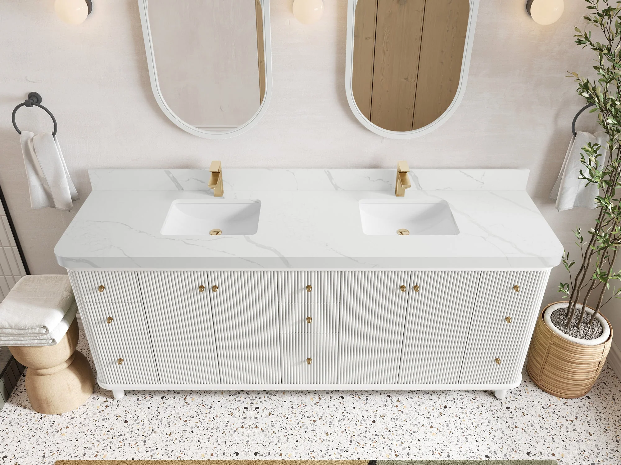 Miami 80 in. W x 22 in. D Fluted Double Sink Bathroom Vanity - Image 9