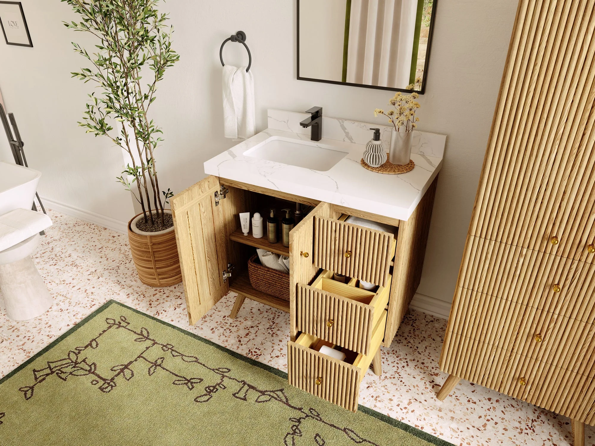 Pasadena White Oak 36 in. W x 22 in. D Left Offset Sink Bathroom Vanity - Image 3