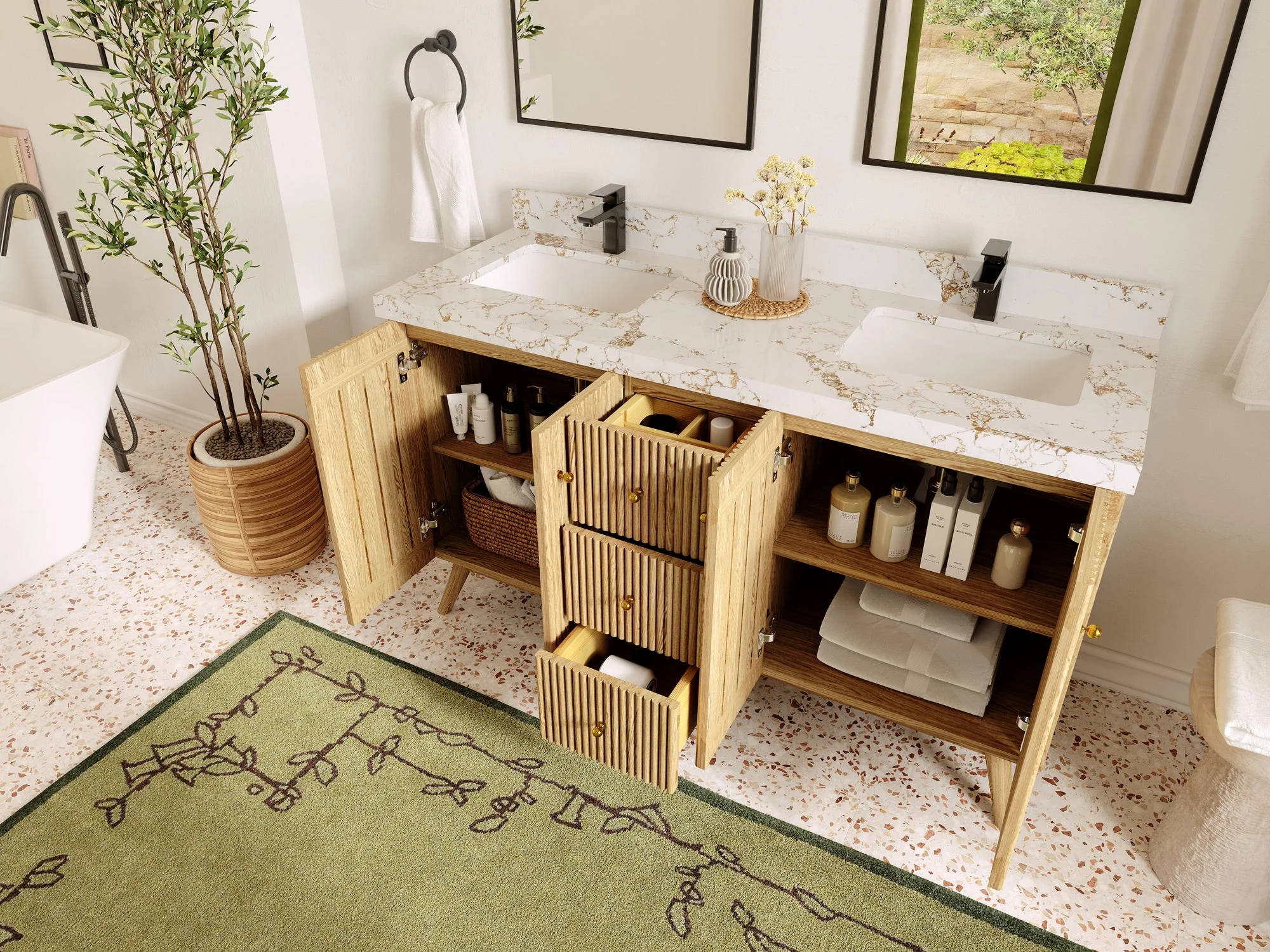 Pasadena White Oak 60 in. W x 22 in. D Double Sink Bathroom Vanity - Image 3