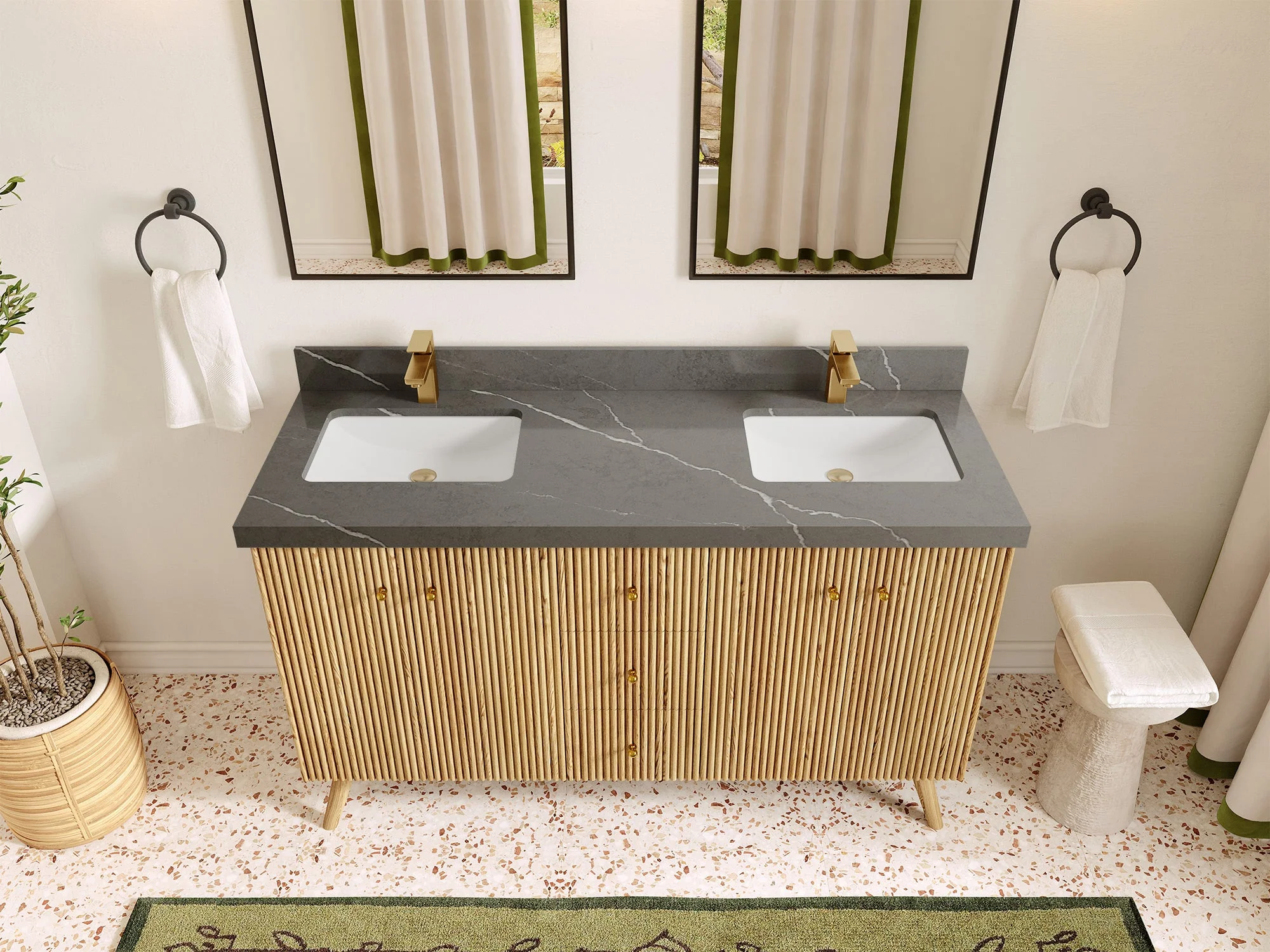 Pasadena White Oak 60 in. W x 22 in. D Double Sink Bathroom Vanity - Image 33