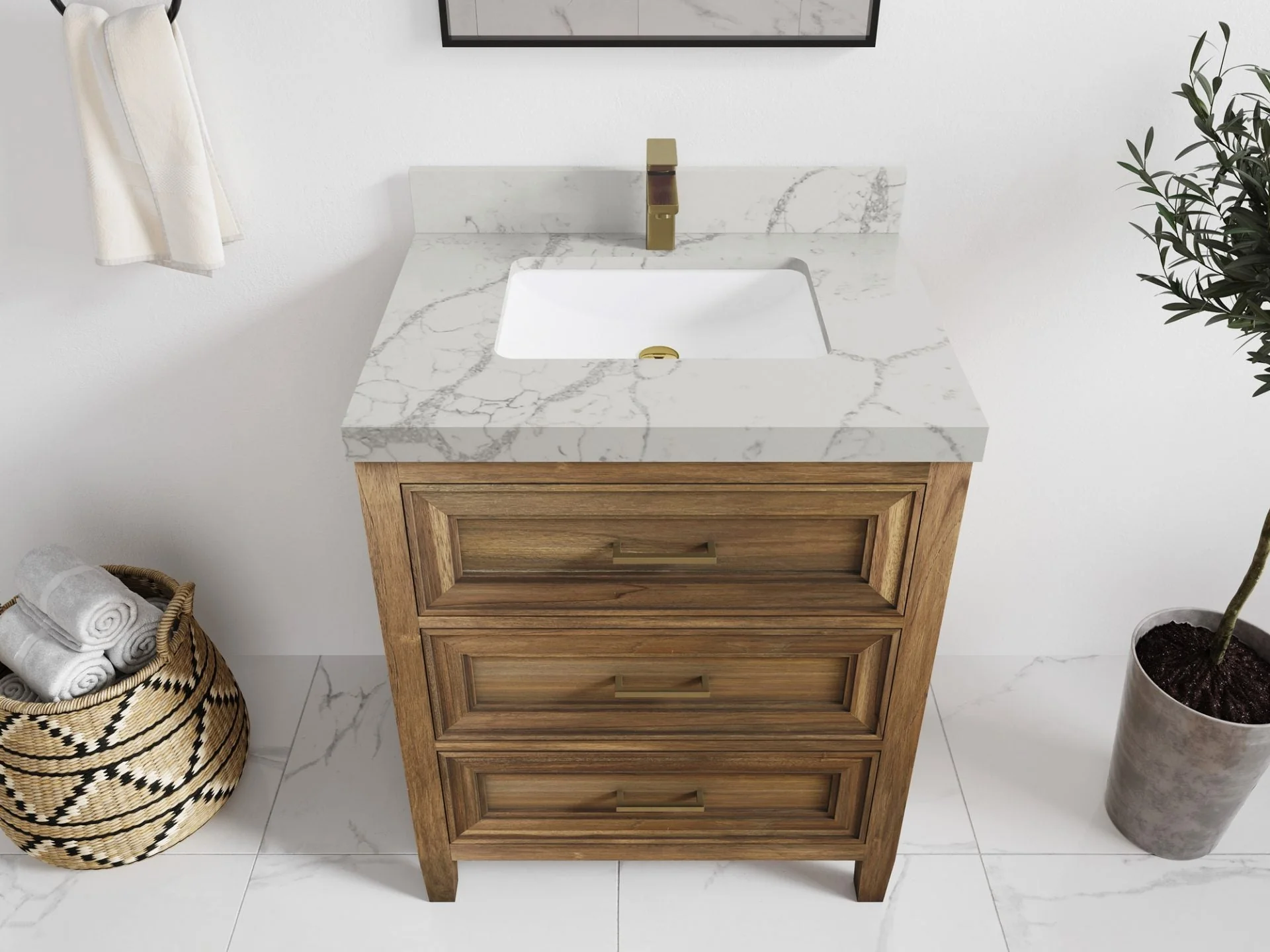 Santa Monica Teak Wood 30 in. W x 22 in. D Single Sink Bathroom Vanity - Image 26