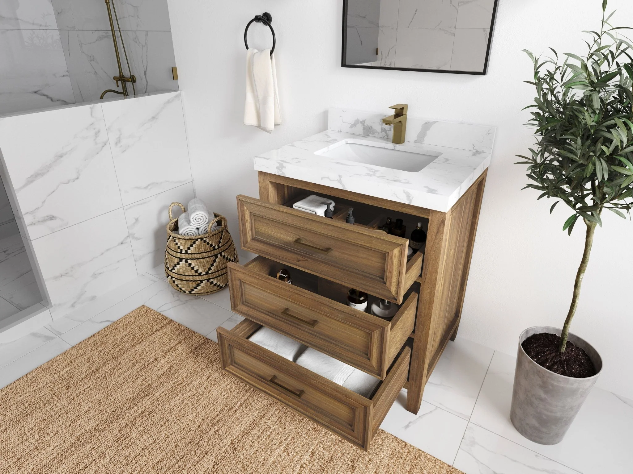 Santa Monica Teak Wood 30 in. W x 22 in. D Single Sink Bathroom Vanity - Image 3