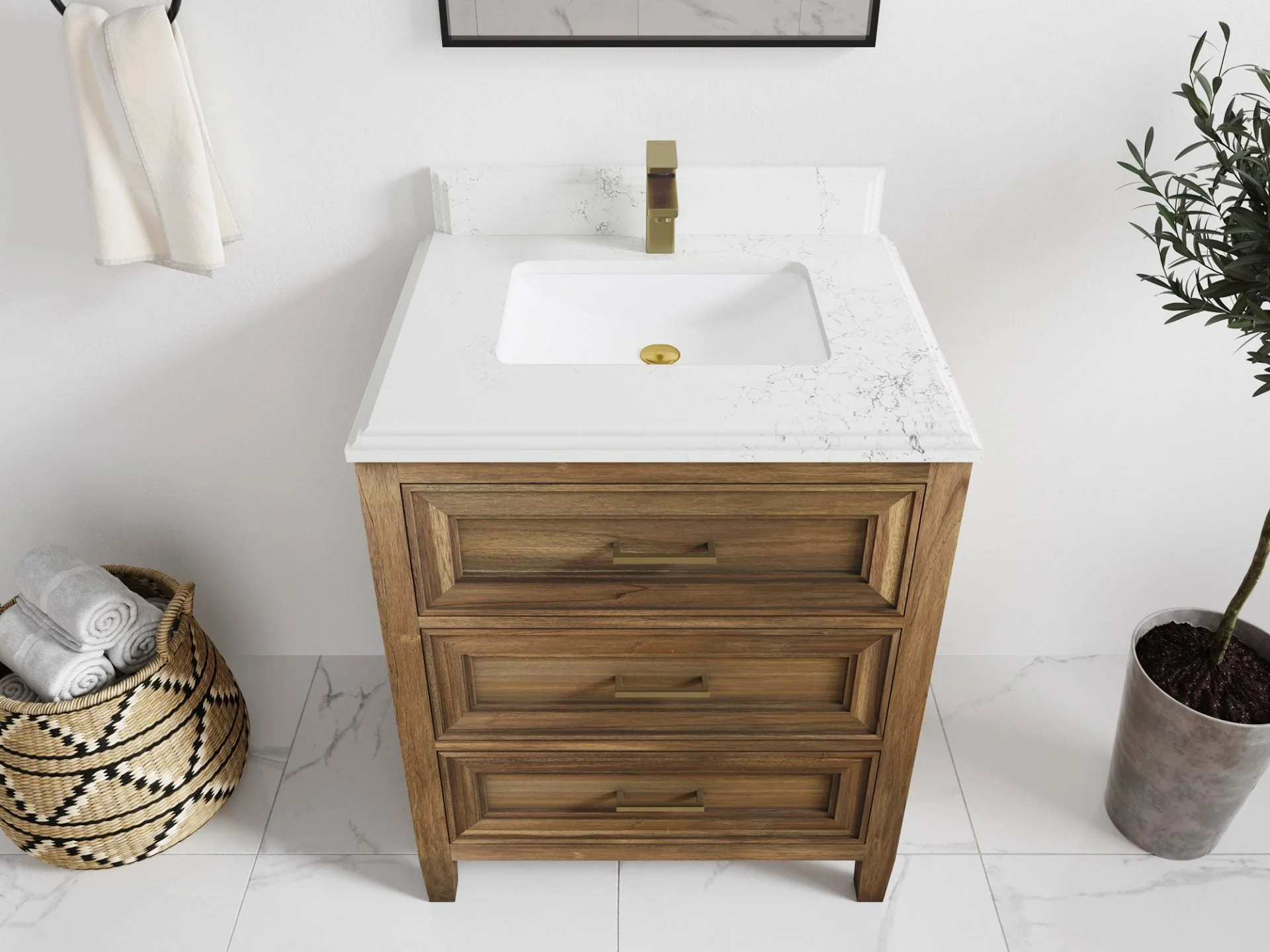 Santa Monica Teak Wood 30 in. W x 22 in. D Single Sink Bathroom Vanity - Image 32