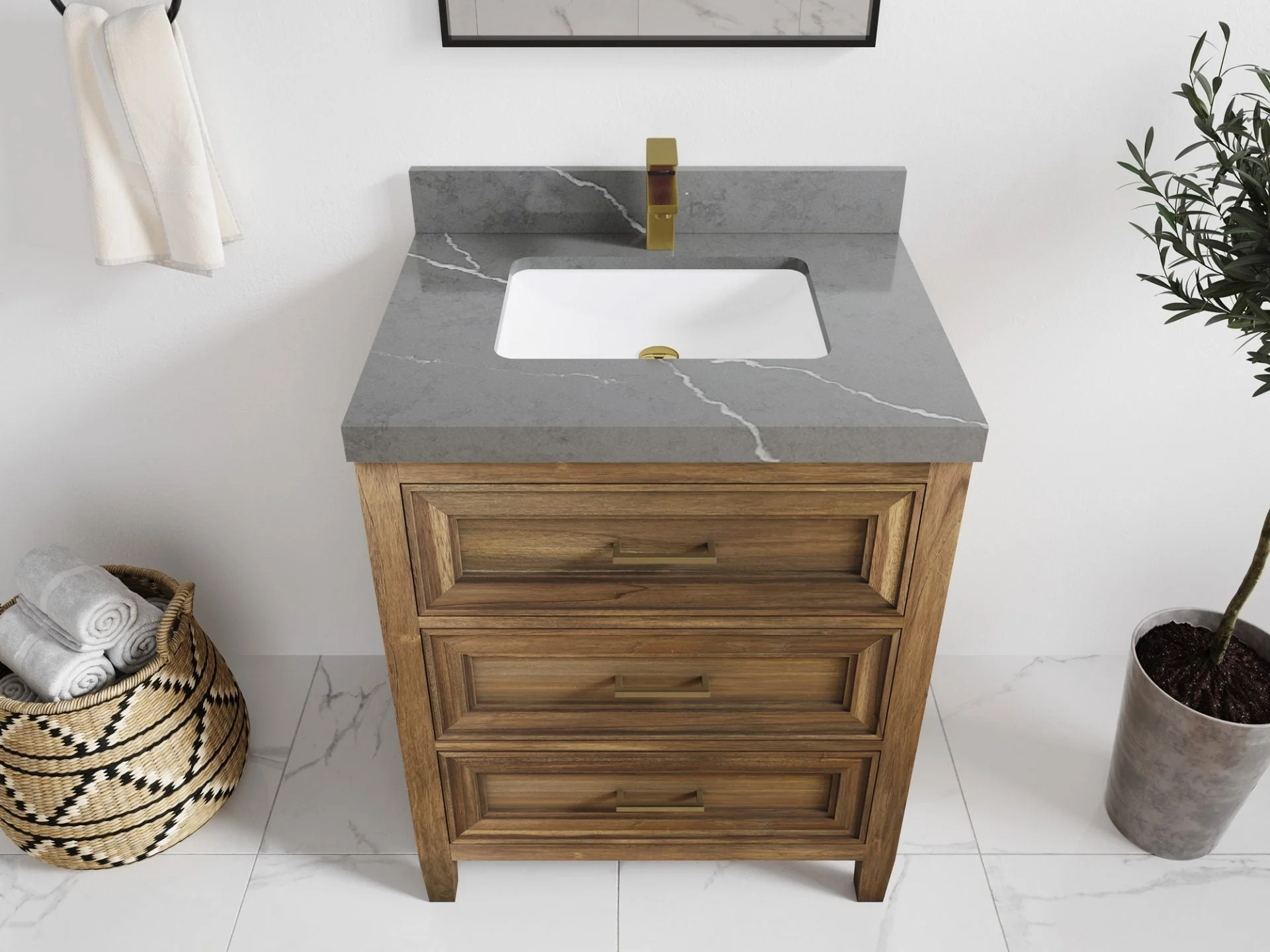 Santa Monica Teak Wood 30 in. W x 22 in. D Single Sink Bathroom Vanity - Image 40