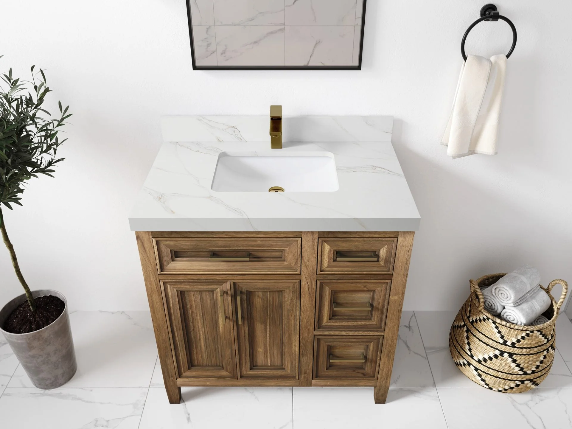 Santa Monica Teak Wood 36 in. W x 22 in. D Single Sink Bathroom Vanity - Image 10