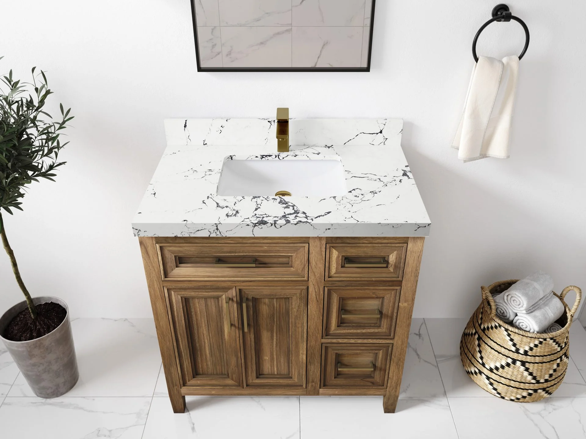 Santa Monica Teak Wood 36 in. W x 22 in. D Single Sink Bathroom Vanity - Image 16