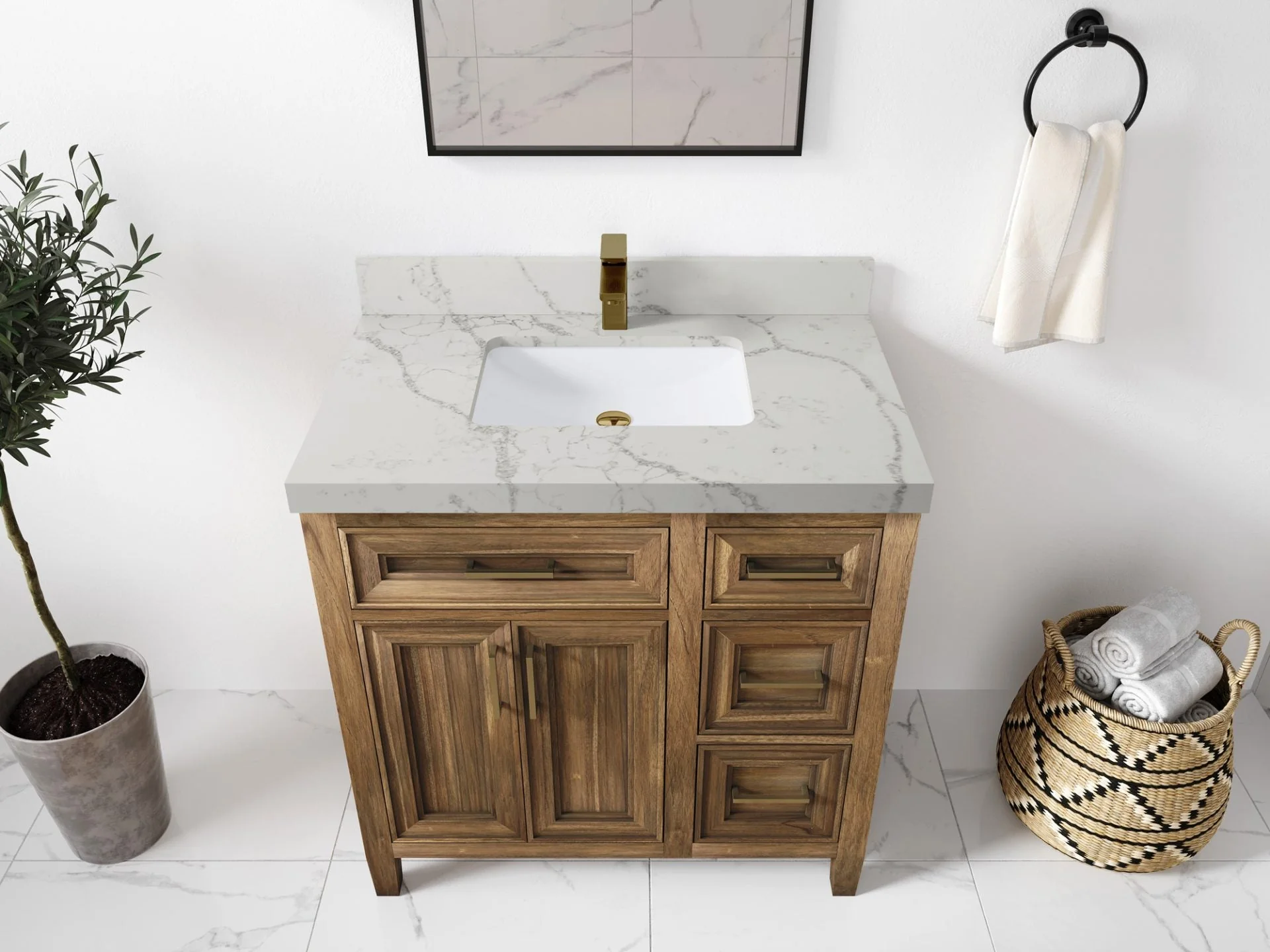 Santa Monica Teak Wood 36 in. W x 22 in. D Single Sink Bathroom Vanity - Image 24