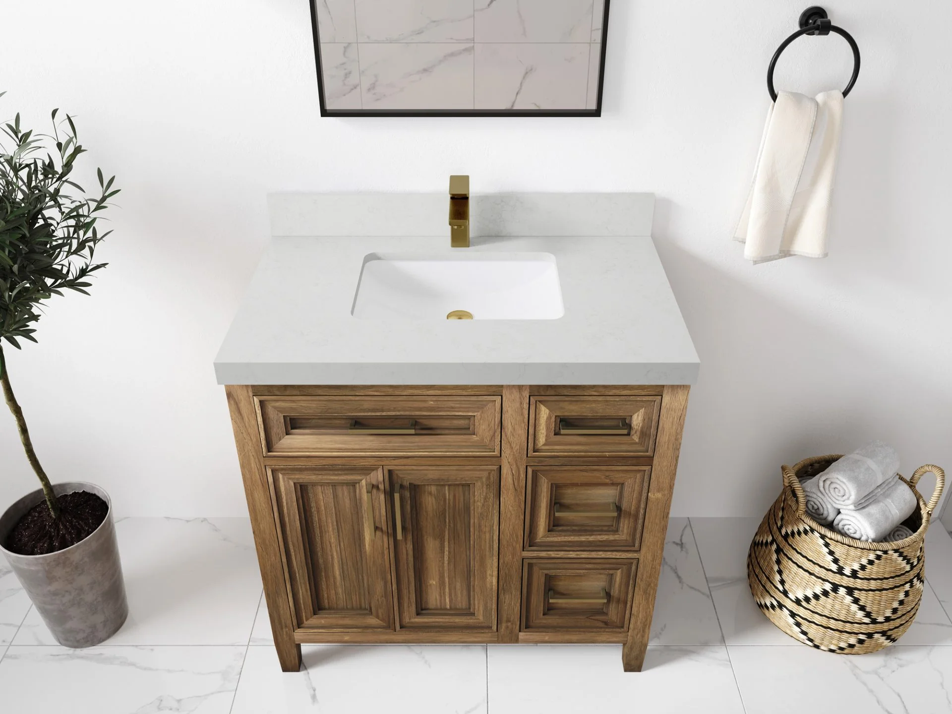 Santa Monica Teak Wood 36 in. W x 22 in. D Single Sink Bathroom Vanity - Image 26