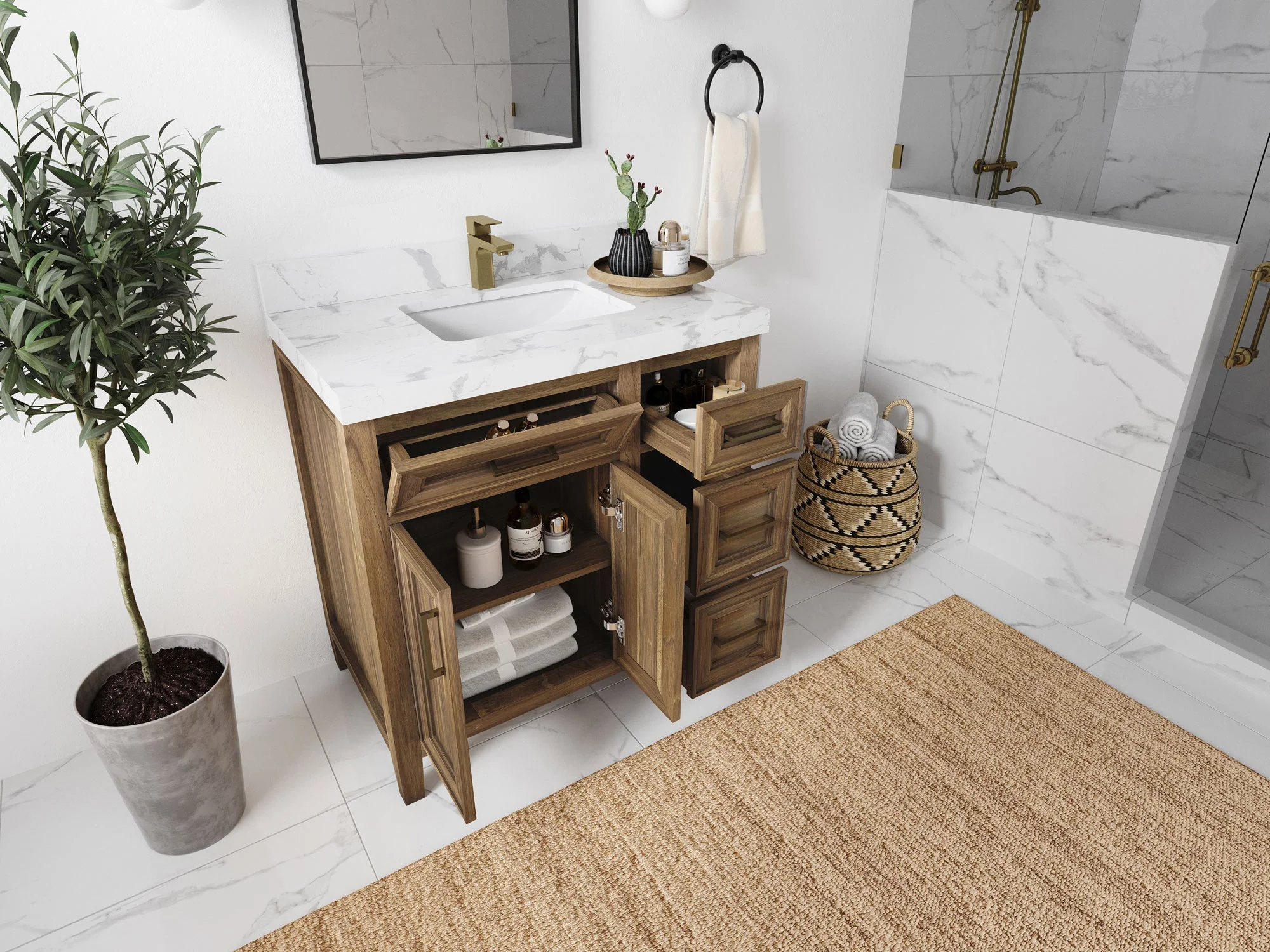 Santa Monica Teak Wood 36 in. W x 22 in. D Single Sink Bathroom Vanity - Image 3