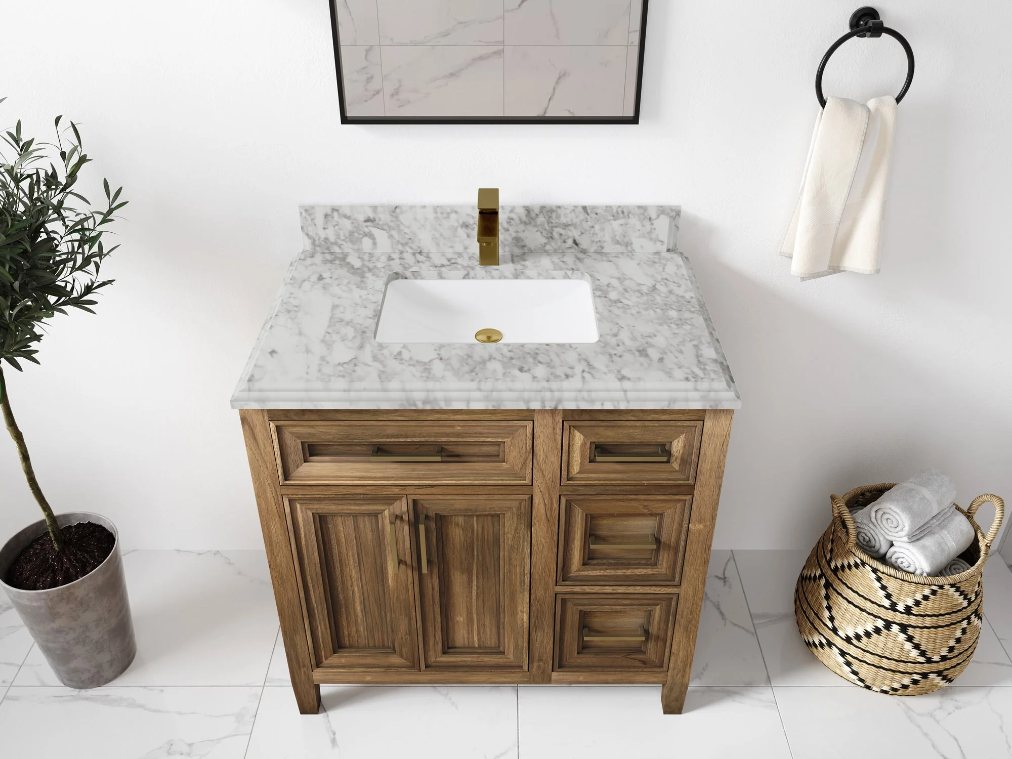 Santa Monica Teak Wood 36 in. W x 22 in. D Single Sink Bathroom Vanity - Image 43
