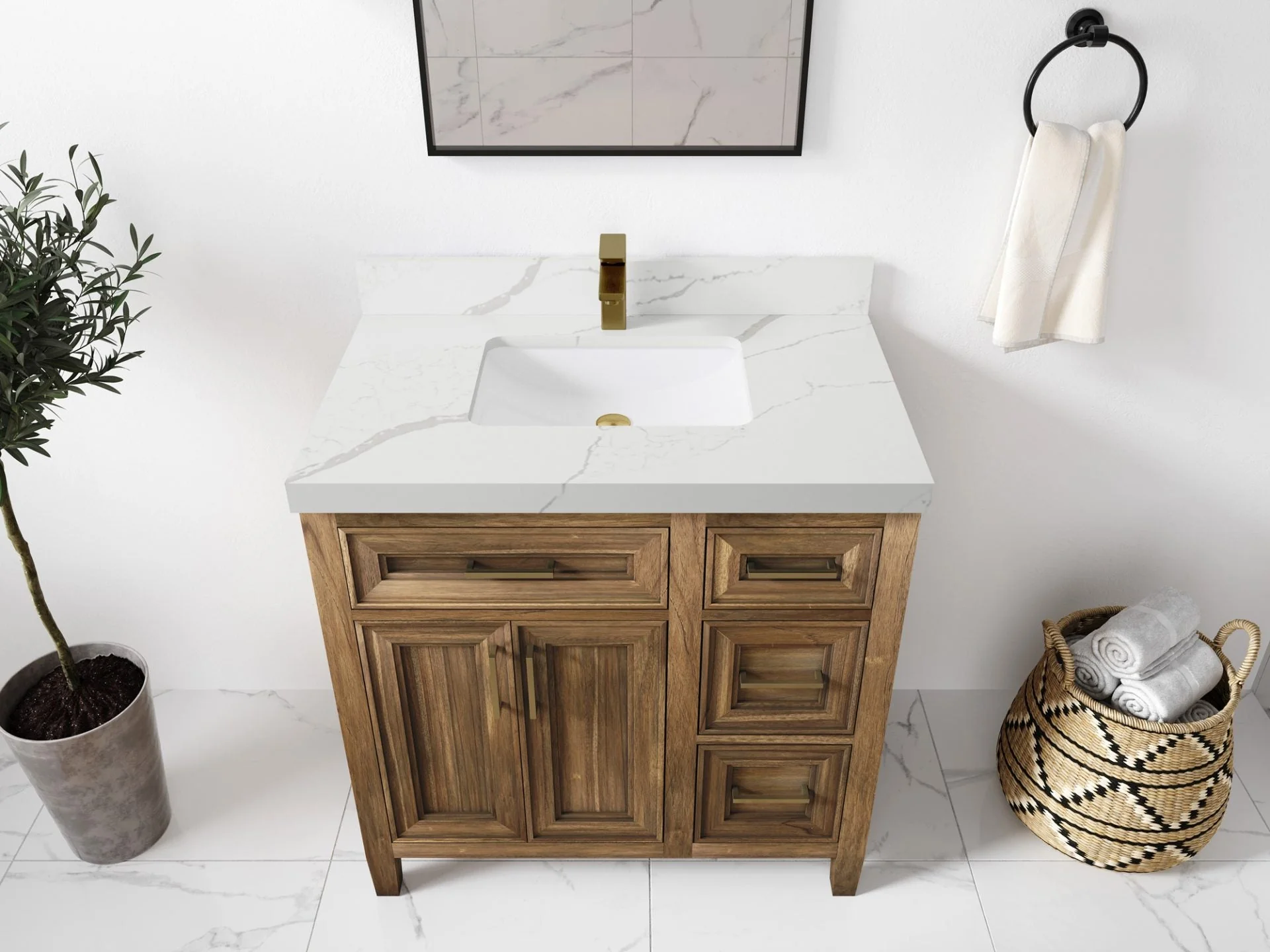 Santa Monica Teak Wood 36 in. W x 22 in. D Single Sink Bathroom Vanity - Image 6
