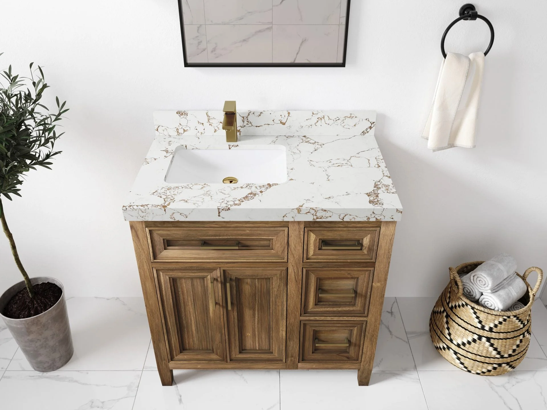 Santa Monica Teak Wood 36 in. W x 22 in. D Left Offset Sink Bathroom Vanity - Image 15