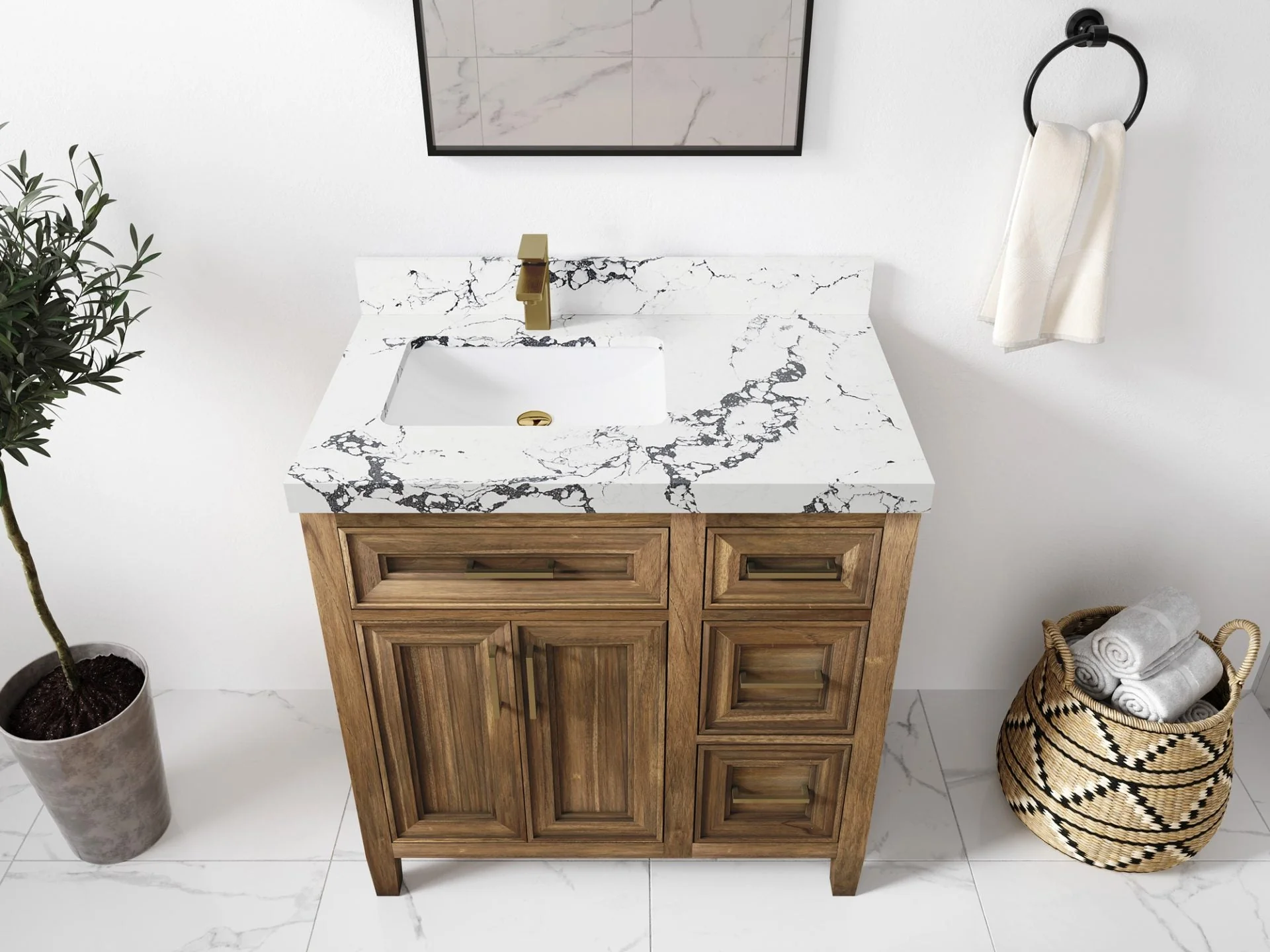 Santa Monica Teak Wood 36 in. W x 22 in. D Left Offset Sink Bathroom Vanity - Image 17