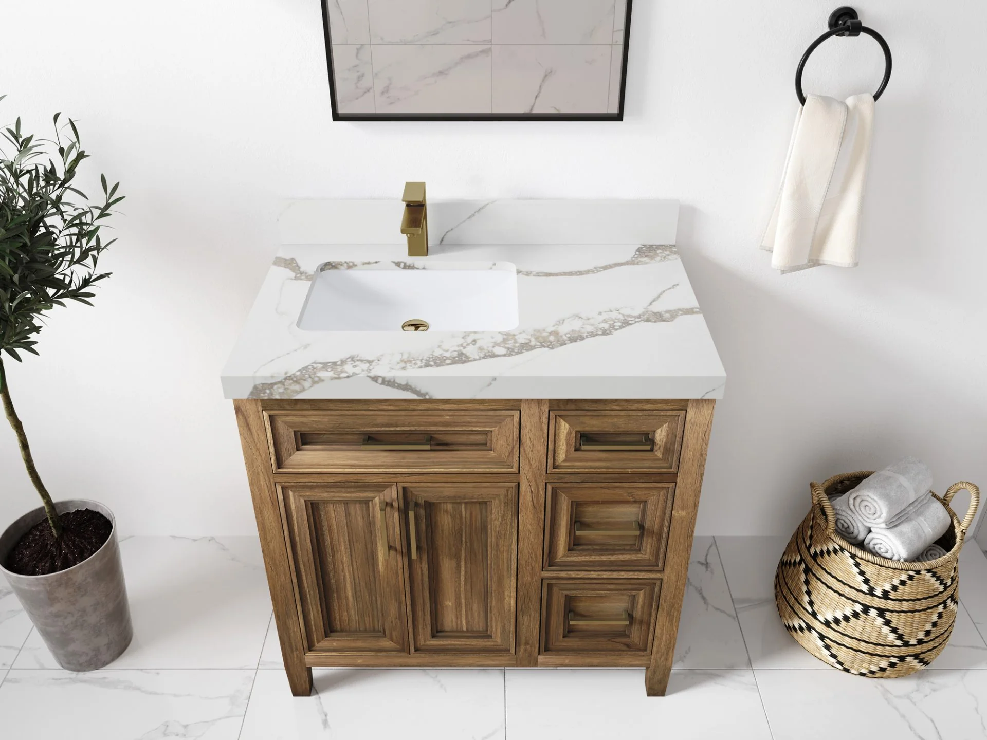 Santa Monica Teak Wood 36 in. W x 22 in. D Left Offset Sink Bathroom Vanity - Image 21