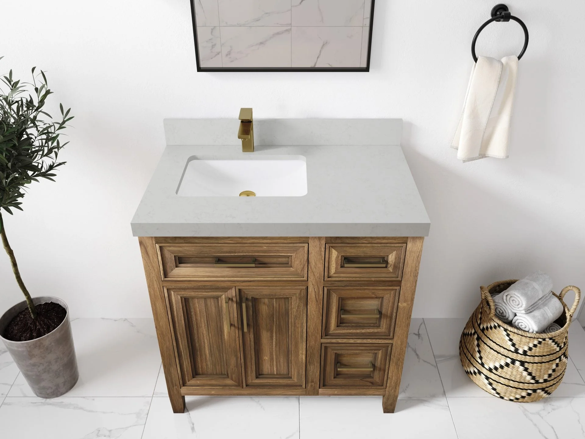 Santa Monica Teak Wood 36 in. W x 22 in. D Left Offset Sink Bathroom Vanity - Image 27